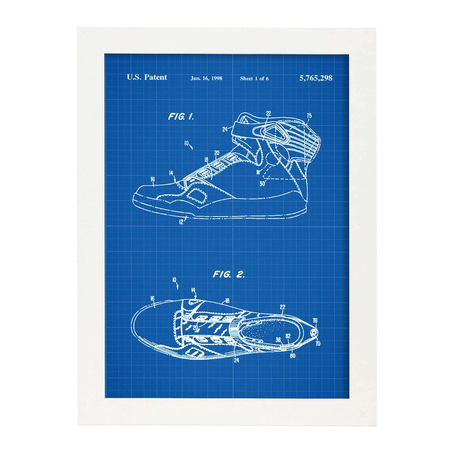 Poster con patente de Zapatilla baloncesto 3. Lámina con diseño de patente antigua-Artwork-Nacnic-A4-Marco Blanco-Nacnic Estudio SL