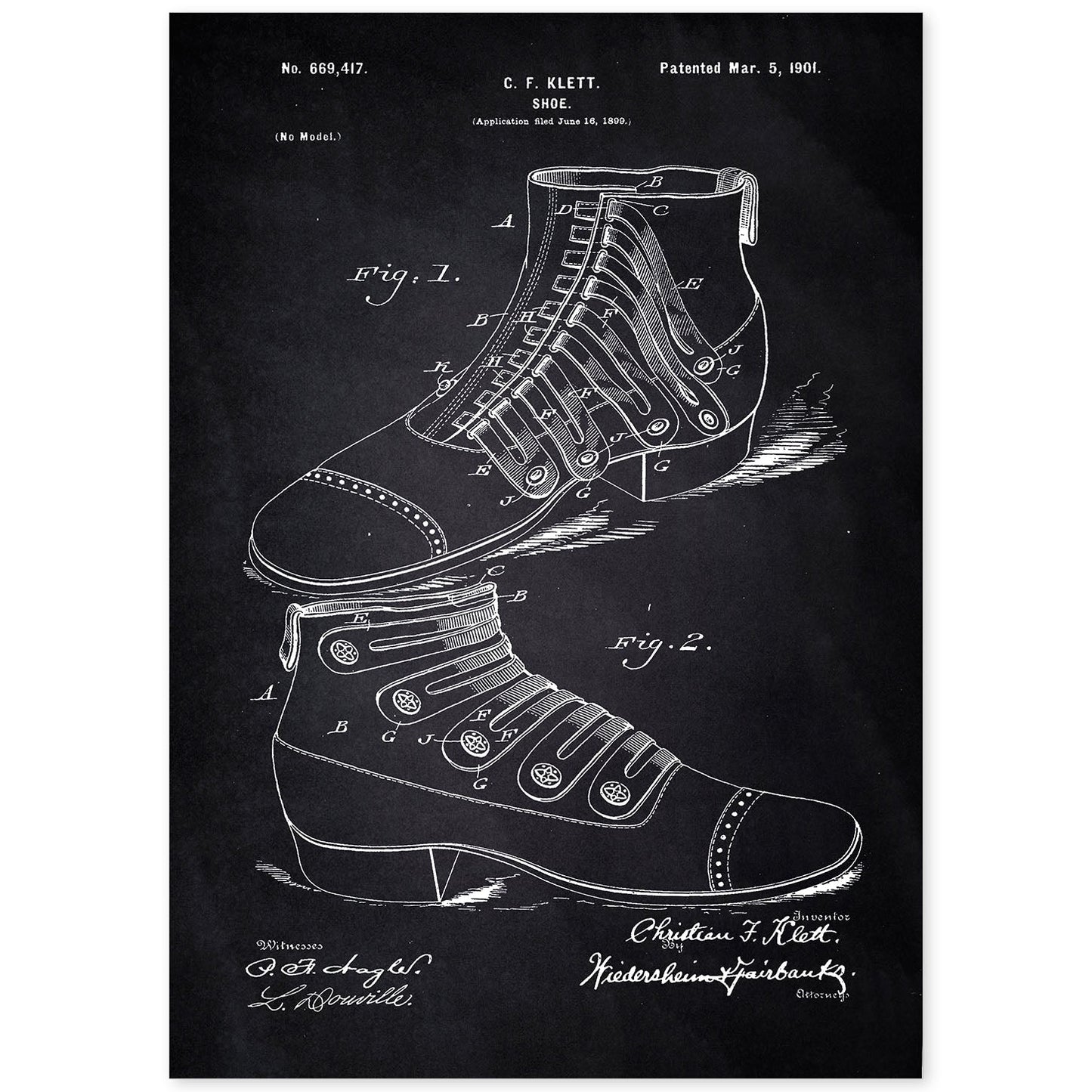 Poster con patente de Zapato botin. Lámina con diseño de patente antigua-Artwork-Nacnic-A4-Sin marco-Nacnic Estudio SL
