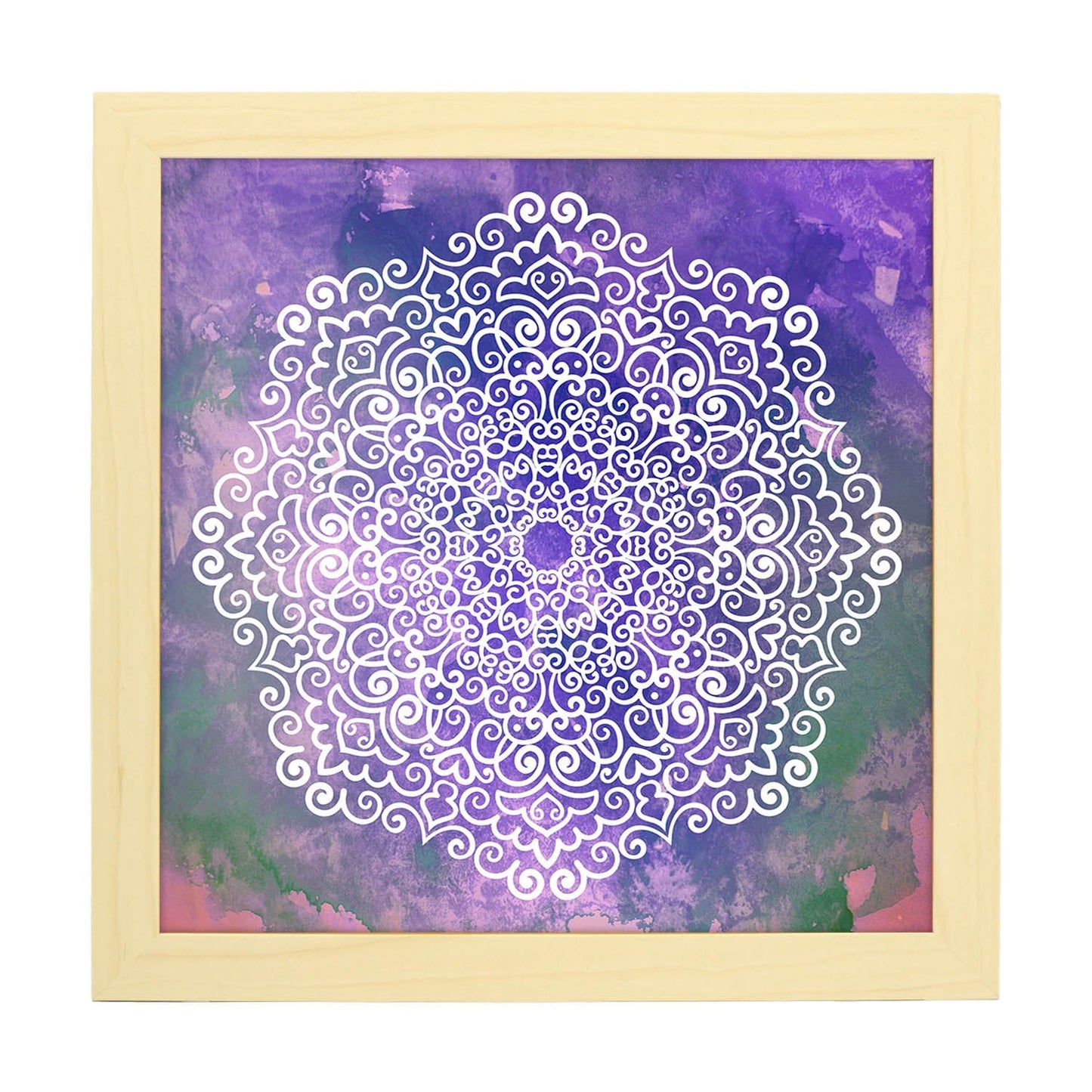 Poster cuadrado con dibujos de mandalas. Lámina Mandala azul claro Éter, ilustrada con mandalas coloridos y complejos.-Artwork-Nacnic-20x20 cm-Marco Madera clara-Nacnic Estudio SL