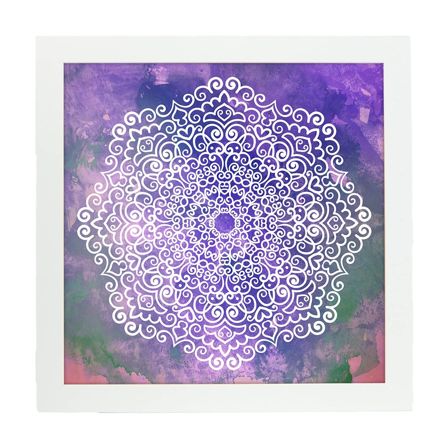 Poster cuadrado con dibujos de mandalas. Lámina Mandala azul claro Éter, ilustrada con mandalas coloridos y complejos.-Artwork-Nacnic-25x25 cm-Marco Blanco-Nacnic Estudio SL