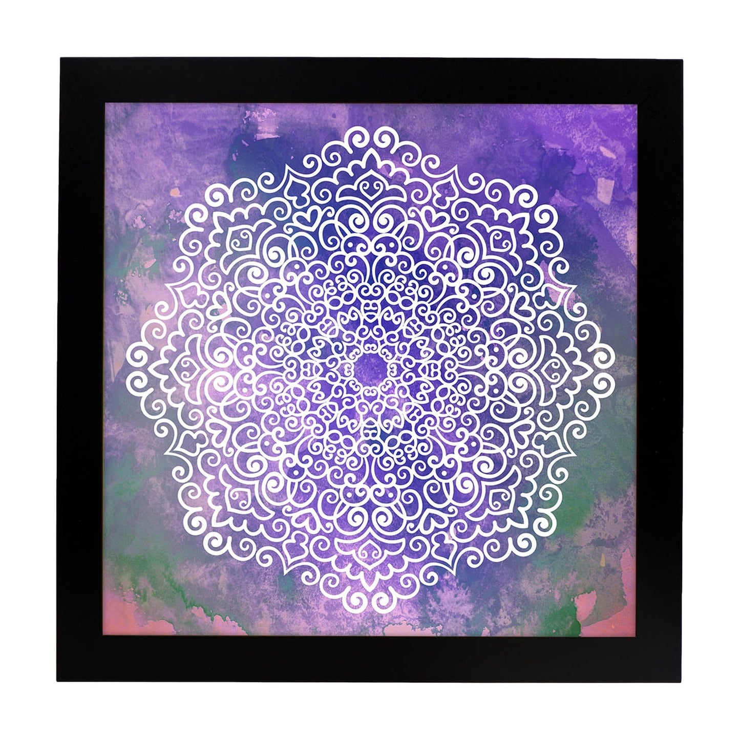 Poster cuadrado con dibujos de mandalas. Lámina Mandala azul claro Éter, ilustrada con mandalas coloridos y complejos.-Artwork-Nacnic-25x25 cm-Marco Negro-Nacnic Estudio SL