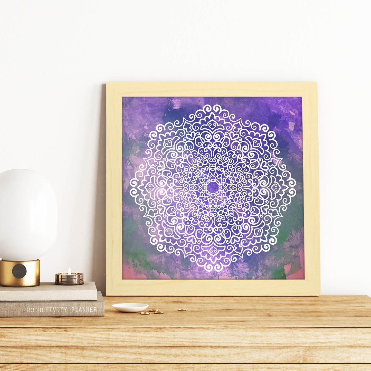 Poster cuadrado con dibujos de mandalas. Lámina Mandala azul claro Éter, ilustrada con mandalas coloridos y complejos.-Artwork-Nacnic-Nacnic Estudio SL