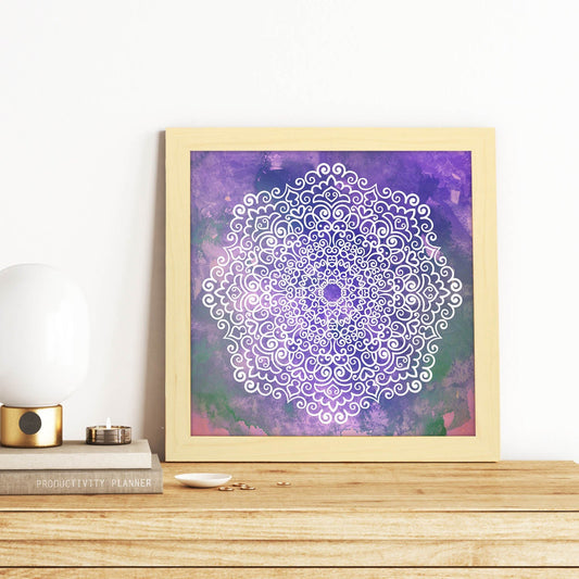 Poster cuadrado con dibujos de mandalas. Lámina Mandala azul claro Éter, ilustrada con mandalas coloridos y complejos.-Artwork-Nacnic-Nacnic Estudio SL