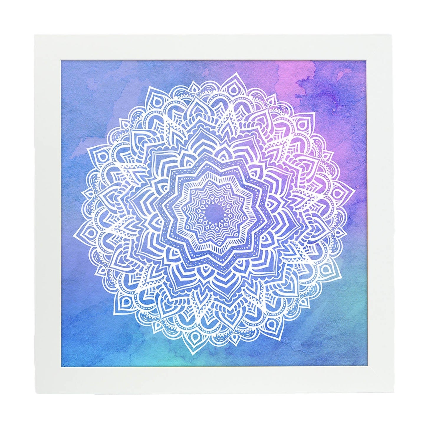 Poster cuadrado con dibujos de mandalas. Lámina mandala de cielo y agua, ilustrada con mandalas coloridos y complejos.-Artwork-Nacnic-20x20 cm-Marco Blanco-Nacnic Estudio SL