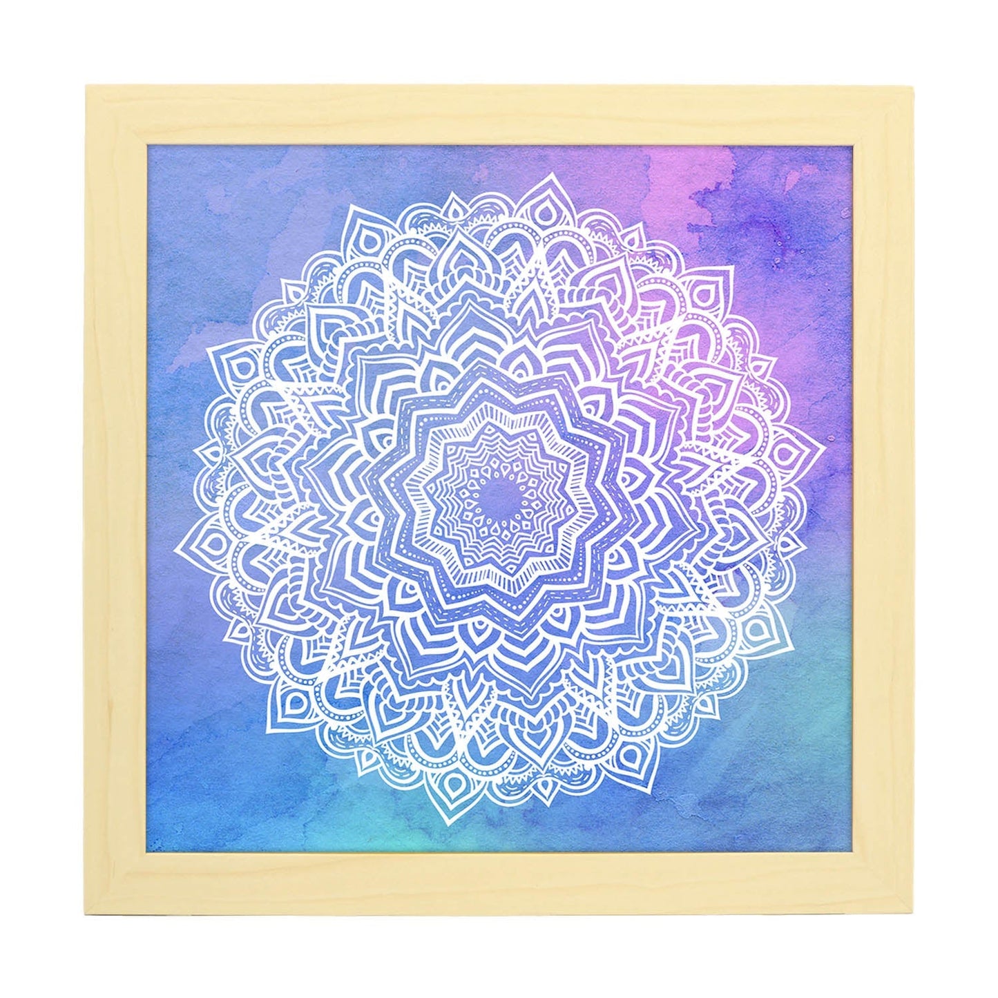 Poster cuadrado con dibujos de mandalas. Lámina mandala de cielo y agua, ilustrada con mandalas coloridos y complejos.-Artwork-Nacnic-20x20 cm-Marco Madera clara-Nacnic Estudio SL