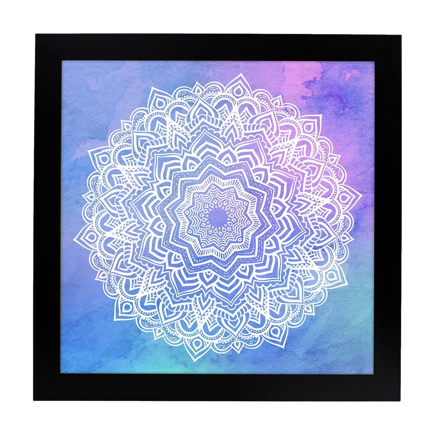 Poster cuadrado con dibujos de mandalas. Lámina mandala de cielo y agua, ilustrada con mandalas coloridos y complejos.-Artwork-Nacnic-25x25 cm-Marco Negro-Nacnic Estudio SL