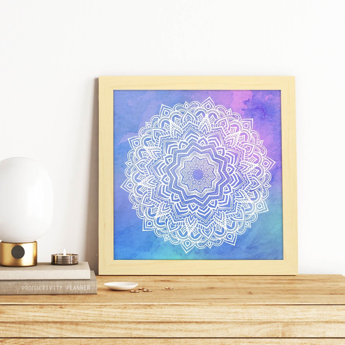 Poster cuadrado con dibujos de mandalas. Lámina mandala de cielo y agua, ilustrada con mandalas coloridos y complejos.-Artwork-Nacnic-Nacnic Estudio SL