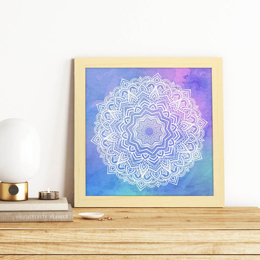 Poster cuadrado con dibujos de mandalas. Lámina mandala de cielo y agua, ilustrada con mandalas coloridos y complejos.-Artwork-Nacnic-Nacnic Estudio SL
