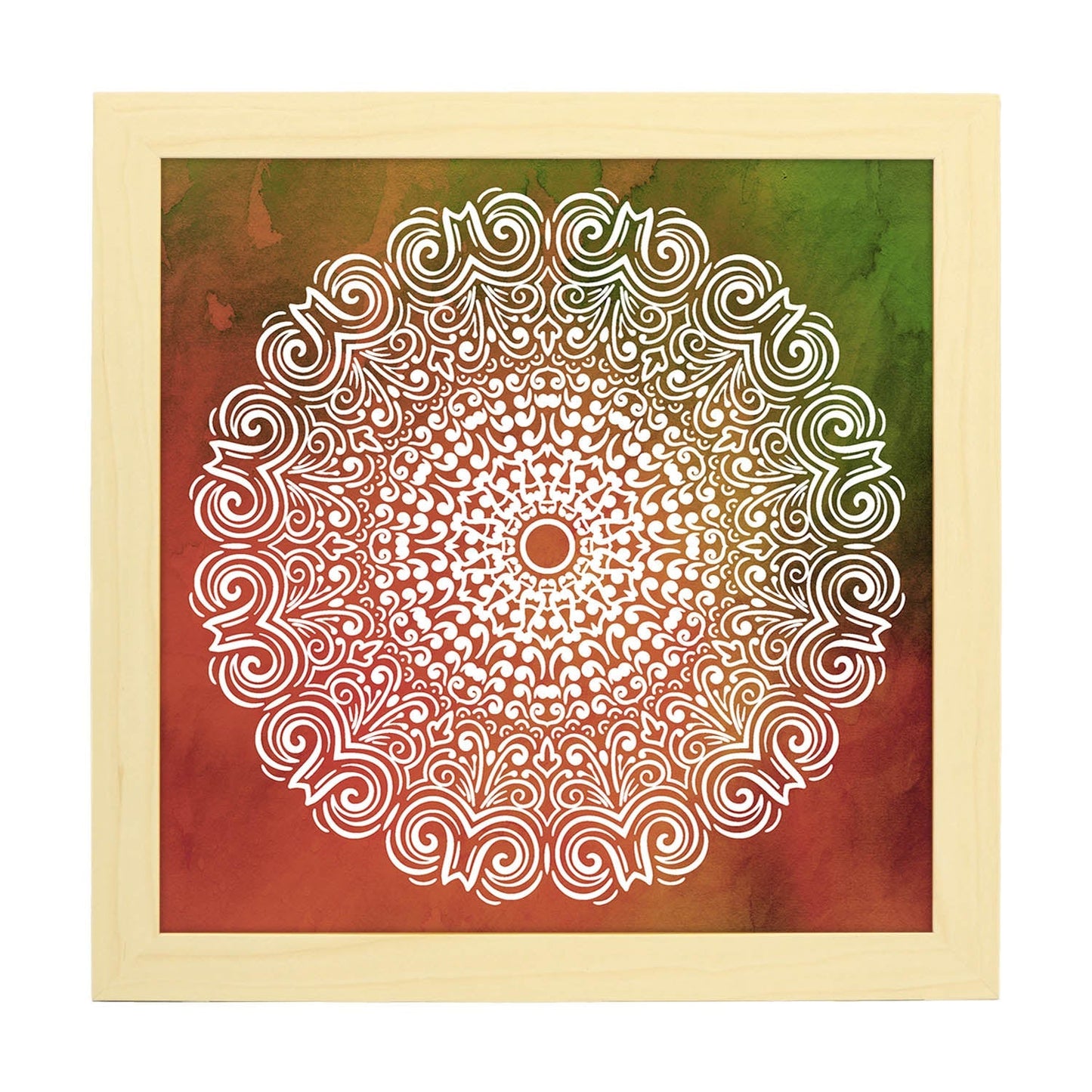 Poster cuadrado con dibujos de mandalas. Lámina mandala de la creatividad, ilustrada con mandalas coloridos y complejos.-Artwork-Nacnic-20x20 cm-Marco Madera clara-Nacnic Estudio SL