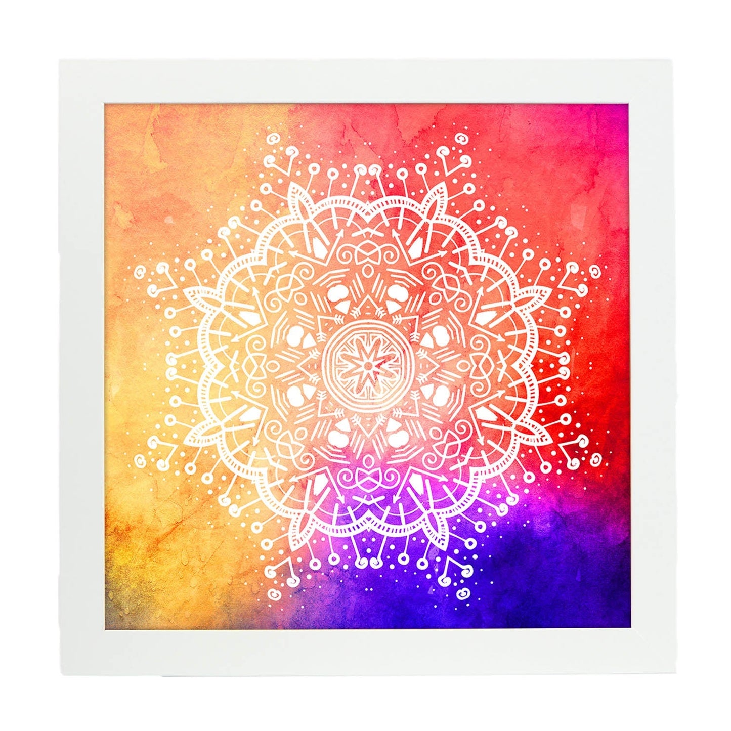 Poster cuadrado con dibujos de mandalas. Lámina mandala de la determinación, ilustrada con mandalas coloridos y complejos.-Artwork-Nacnic-20x20 cm-Marco Blanco-Nacnic Estudio SL