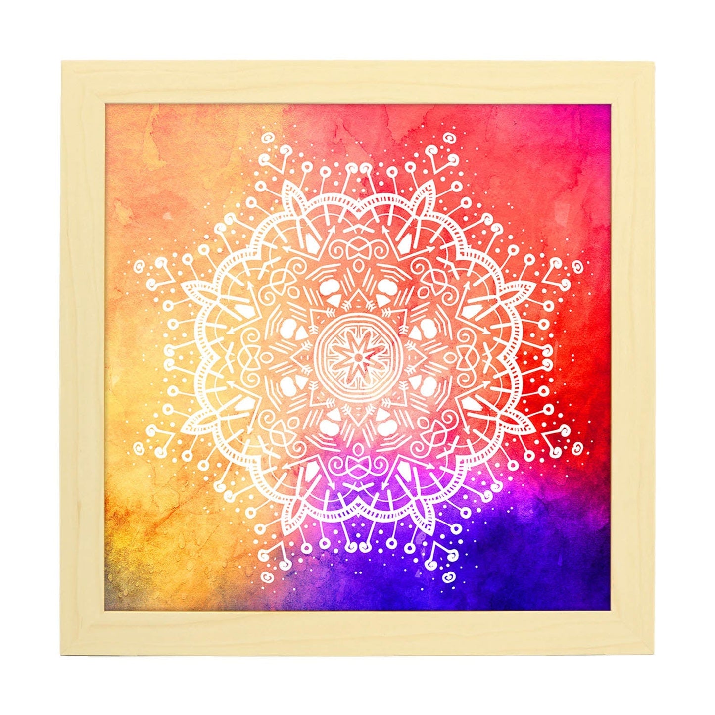 Poster cuadrado con dibujos de mandalas. Lámina mandala de la determinación, ilustrada con mandalas coloridos y complejos.-Artwork-Nacnic-25x25 cm-Marco Madera clara-Nacnic Estudio SL