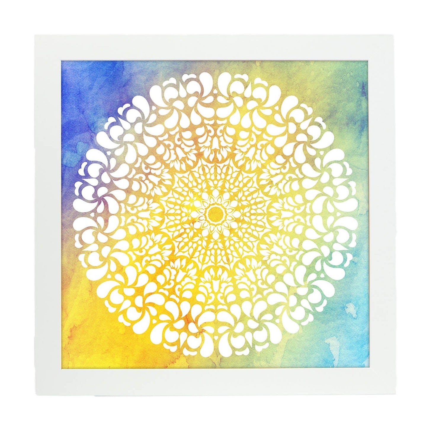 Poster cuadrado con dibujos de mandalas. Lámina mandala de la diversión, ilustrada con mandalas coloridos y complejos.-Artwork-Nacnic-20x20 cm-Marco Blanco-Nacnic Estudio SL