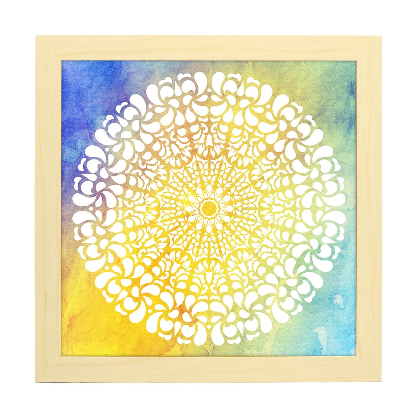 Poster cuadrado con dibujos de mandalas. Lámina mandala de la diversión, ilustrada con mandalas coloridos y complejos.-Artwork-Nacnic-20x20 cm-Marco Madera clara-Nacnic Estudio SL