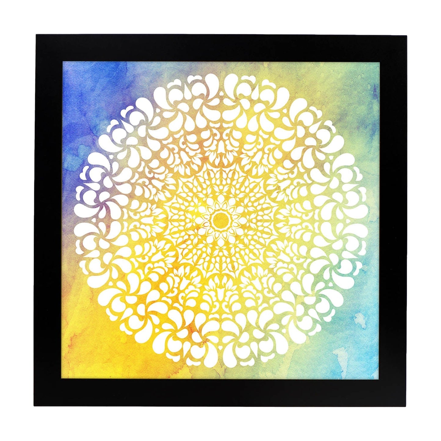 Poster cuadrado con dibujos de mandalas. Lámina mandala de la diversión, ilustrada con mandalas coloridos y complejos.-Artwork-Nacnic-20x20 cm-Marco Negro-Nacnic Estudio SL
