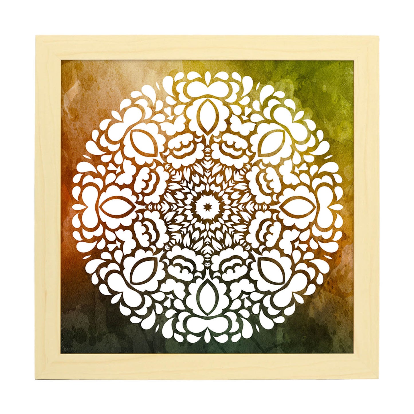 Poster cuadrado con dibujos de mandalas. Lámina mandala de la esperanza, ilustrada con mandalas coloridos y complejos.-Artwork-Nacnic-20x20 cm-Marco Madera clara-Nacnic Estudio SL