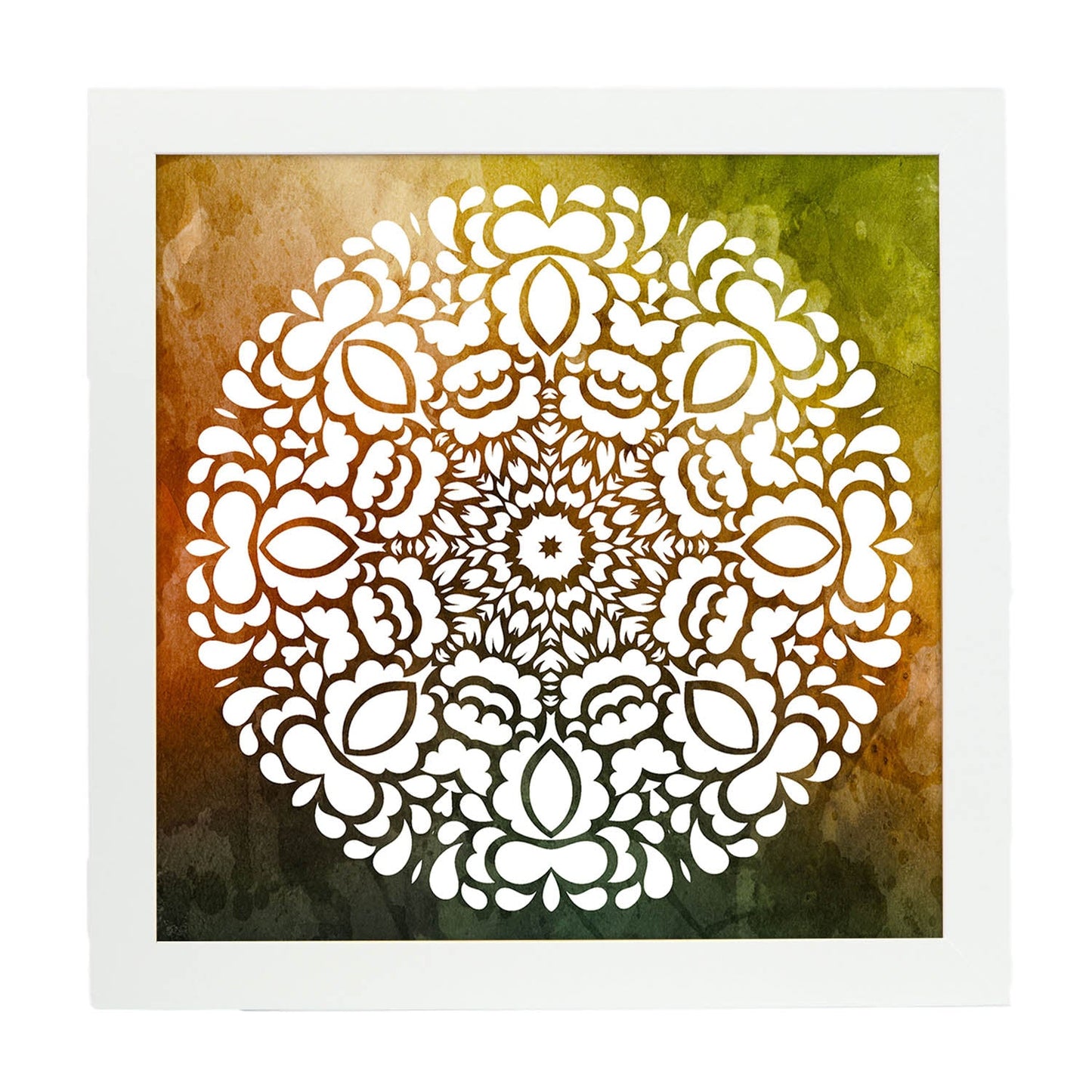 Poster cuadrado con dibujos de mandalas. Lámina mandala de la esperanza, ilustrada con mandalas coloridos y complejos.-Artwork-Nacnic-25x25 cm-Marco Blanco-Nacnic Estudio SL