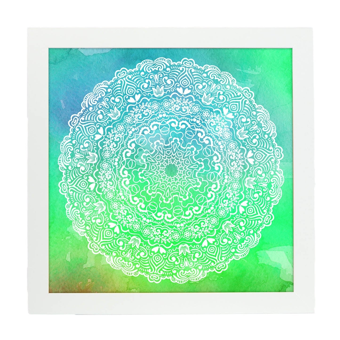Poster cuadrado con dibujos de mandalas. Lámina mandala de la esperanza y nueva vida, ilustrada con mandalas coloridos y complejos.-Artwork-Nacnic-20x20 cm-Marco Blanco-Nacnic Estudio SL