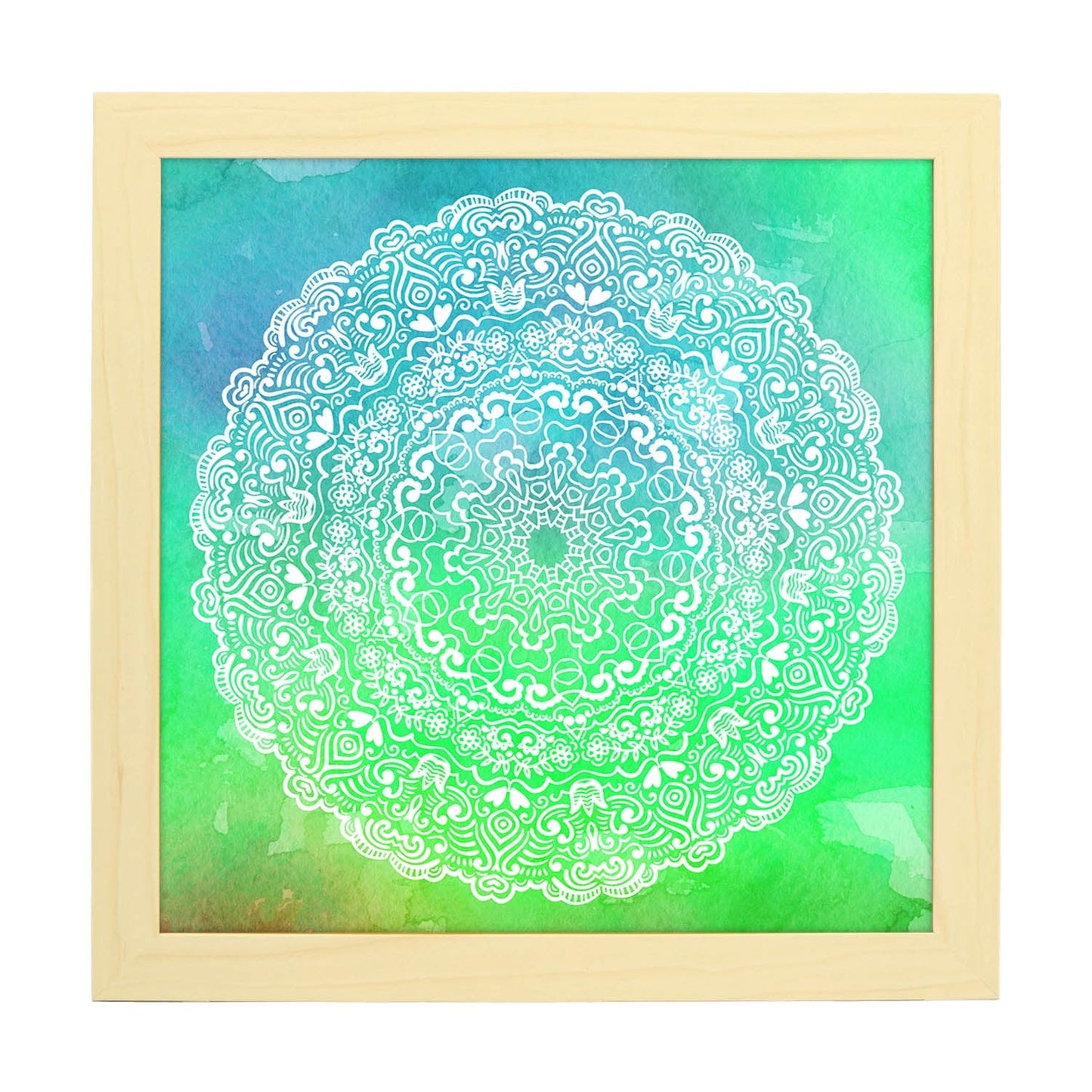 Poster cuadrado con dibujos de mandalas. Lámina mandala de la esperanza y nueva vida, ilustrada con mandalas coloridos y complejos.-Artwork-Nacnic-20x20 cm-Marco Madera clara-Nacnic Estudio SL
