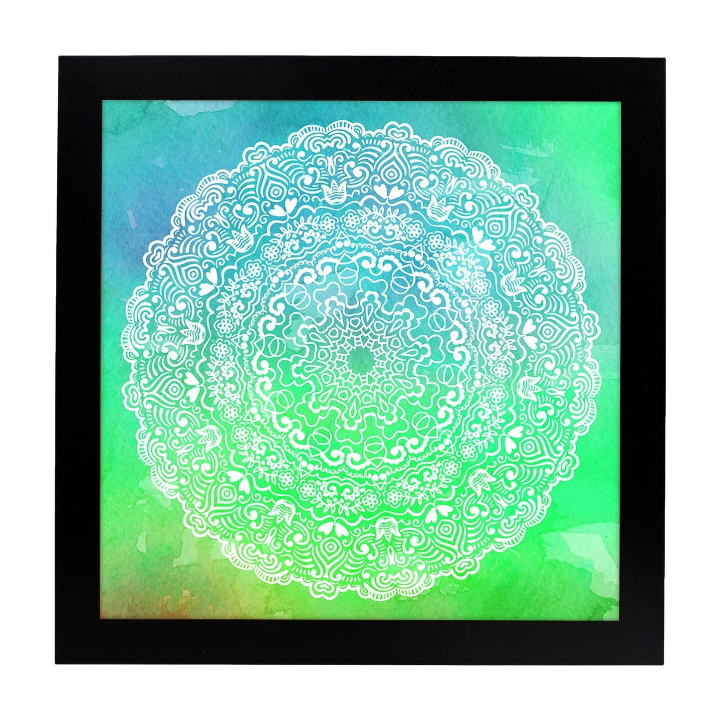 Poster cuadrado con dibujos de mandalas. Lámina mandala de la esperanza y nueva vida, ilustrada con mandalas coloridos y complejos.-Artwork-Nacnic-20x20 cm-Marco Negro-Nacnic Estudio SL
