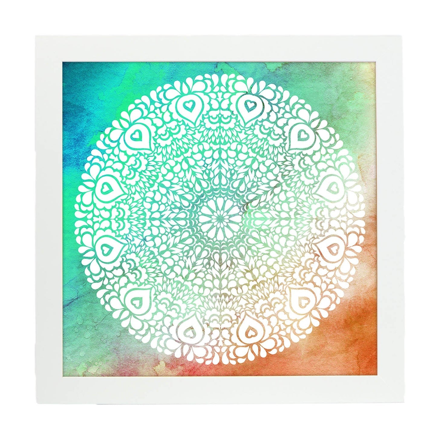 Poster cuadrado con dibujos de mandalas. Lámina mandala de la espontaneidad, ilustrada con mandalas coloridos y complejos.-Artwork-Nacnic-25x25 cm-Marco Blanco-Nacnic Estudio SL