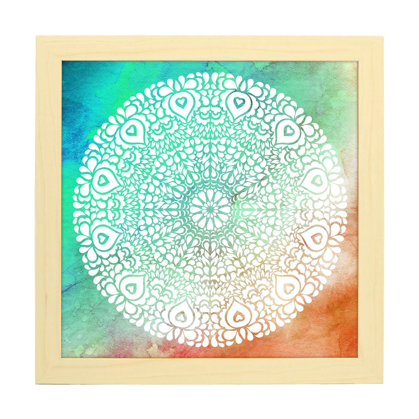 Poster cuadrado con dibujos de mandalas. Lámina mandala de la espontaneidad, ilustrada con mandalas coloridos y complejos.-Artwork-Nacnic-25x25 cm-Marco Madera clara-Nacnic Estudio SL