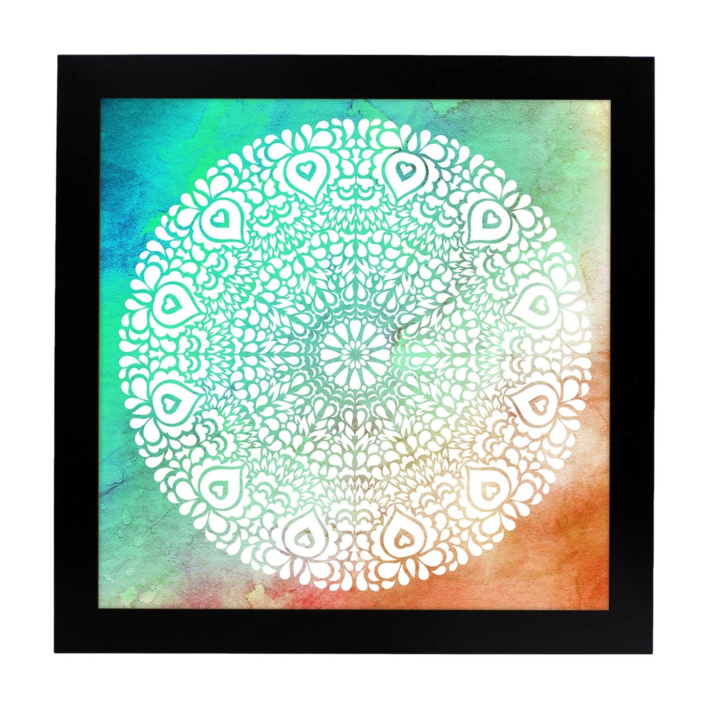 Poster cuadrado con dibujos de mandalas. Lámina mandala de la espontaneidad, ilustrada con mandalas coloridos y complejos.-Artwork-Nacnic-25x25 cm-Marco Negro-Nacnic Estudio SL