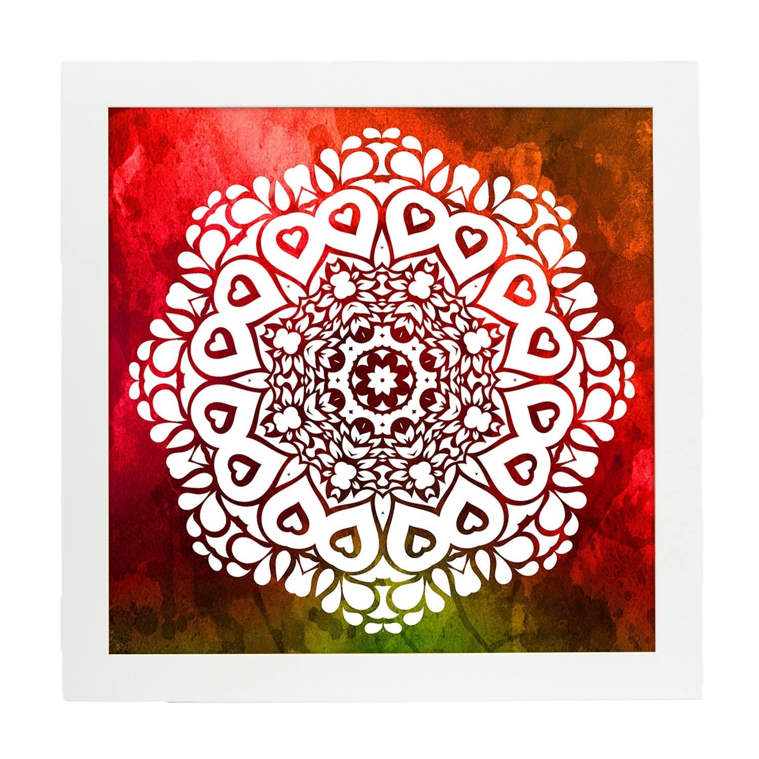 Poster cuadrado con dibujos de mandalas. Lámina mandala de la fuerza, ilustrada con mandalas coloridos y complejos.-Artwork-Nacnic-20x20 cm-Marco Blanco-Nacnic Estudio SL