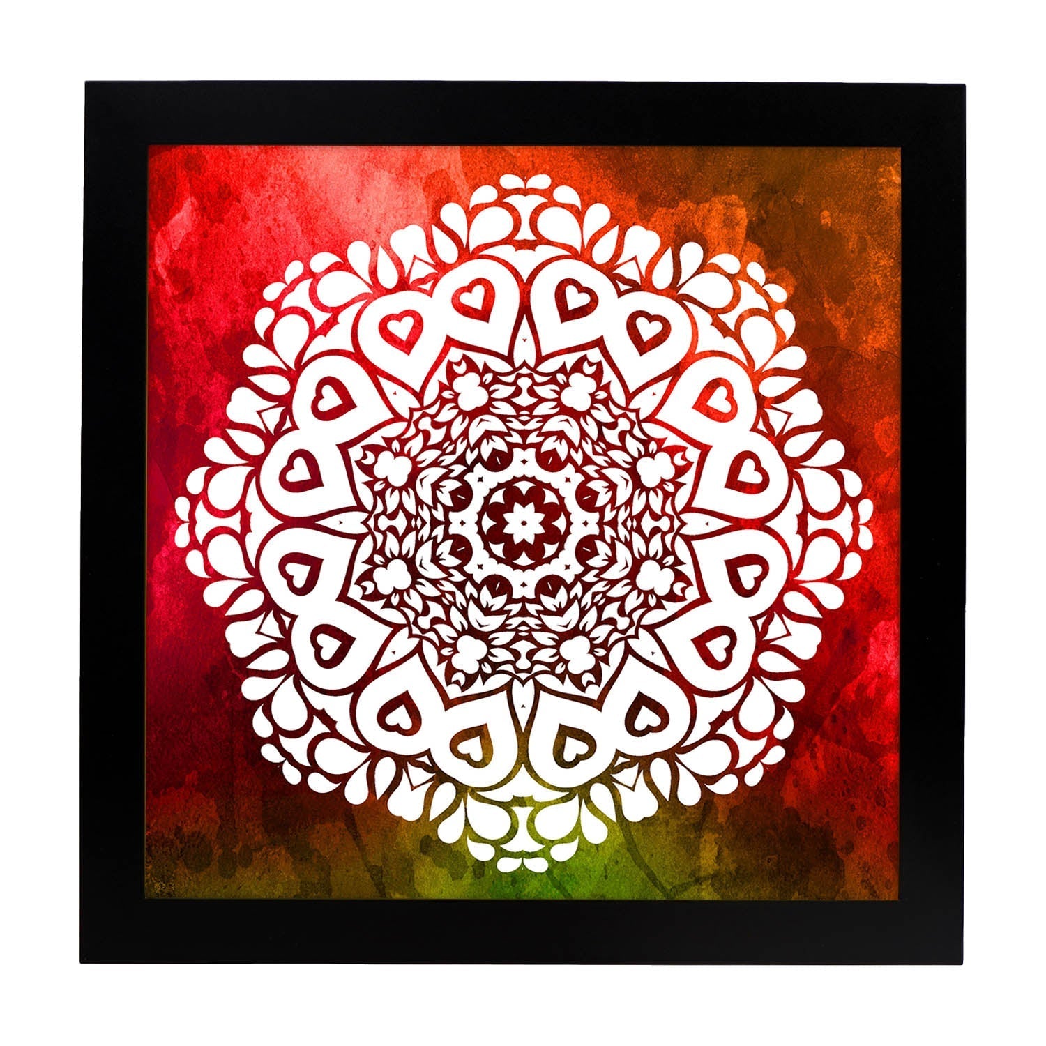 Poster cuadrado con dibujos de mandalas. Lámina mandala de la fuerza, ilustrada con mandalas coloridos y complejos.-Artwork-Nacnic-20x20 cm-Marco Negro-Nacnic Estudio SL