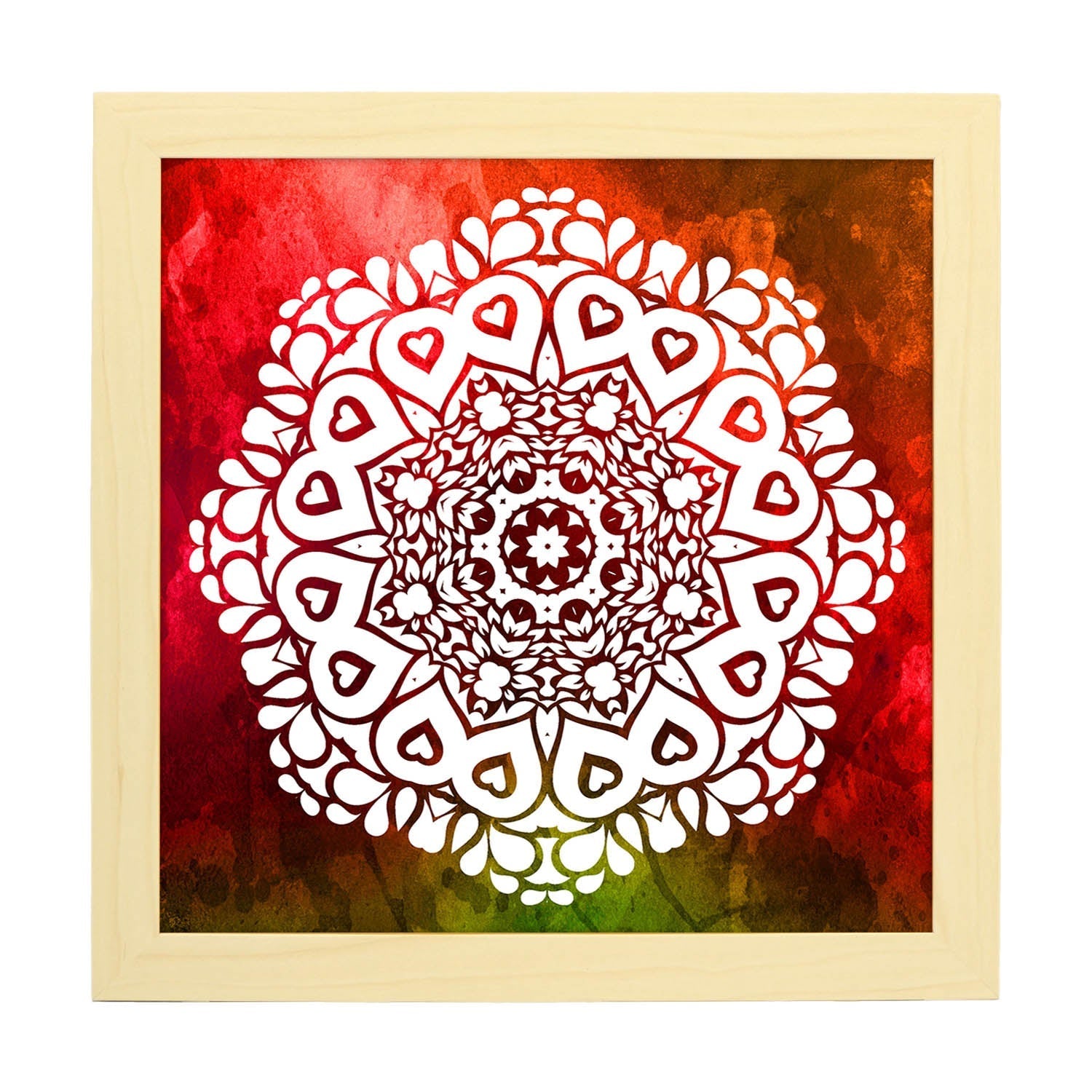 Poster cuadrado con dibujos de mandalas. Lámina mandala de la fuerza, ilustrada con mandalas coloridos y complejos.-Artwork-Nacnic-25x25 cm-Marco Madera clara-Nacnic Estudio SL
