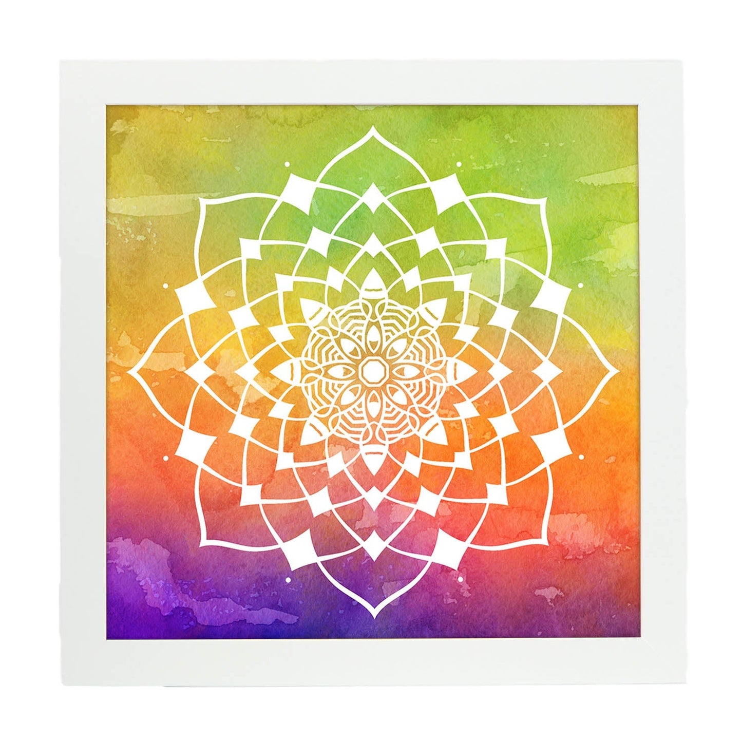 Poster cuadrado con dibujos de mandalas. Lámina mandala de la juventud, ilustrada con mandalas coloridos y complejos.-Artwork-Nacnic-20x20 cm-Marco Blanco-Nacnic Estudio SL