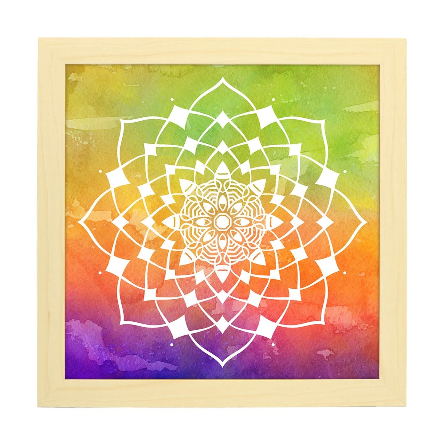 Poster cuadrado con dibujos de mandalas. Lámina mandala de la juventud, ilustrada con mandalas coloridos y complejos.-Artwork-Nacnic-20x20 cm-Marco Madera clara-Nacnic Estudio SL