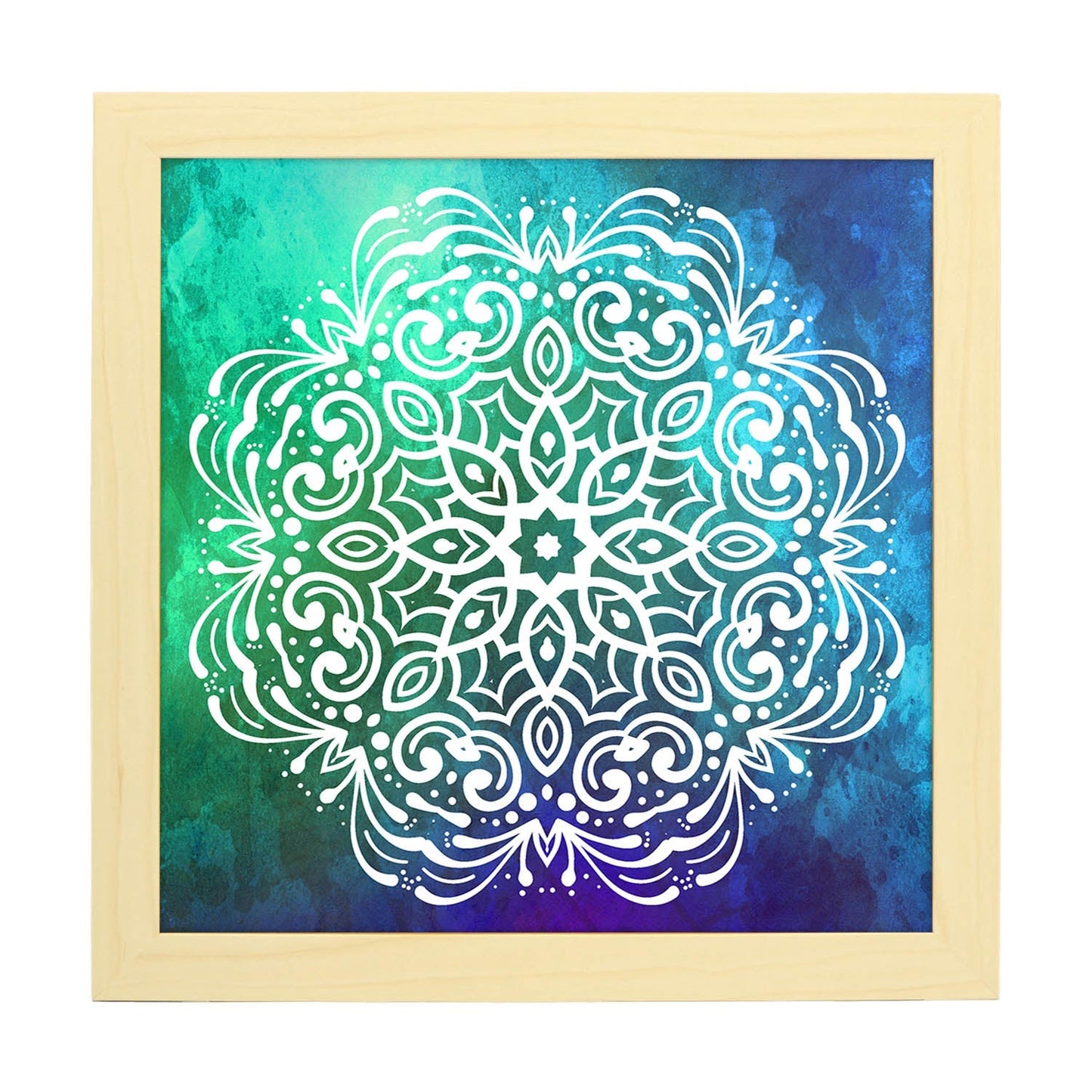 Poster cuadrado con dibujos de mandalas. Lámina mandala de la libertad, ilustrada con mandalas coloridos y complejos.-Artwork-Nacnic-25x25 cm-Marco Madera clara-Nacnic Estudio SL