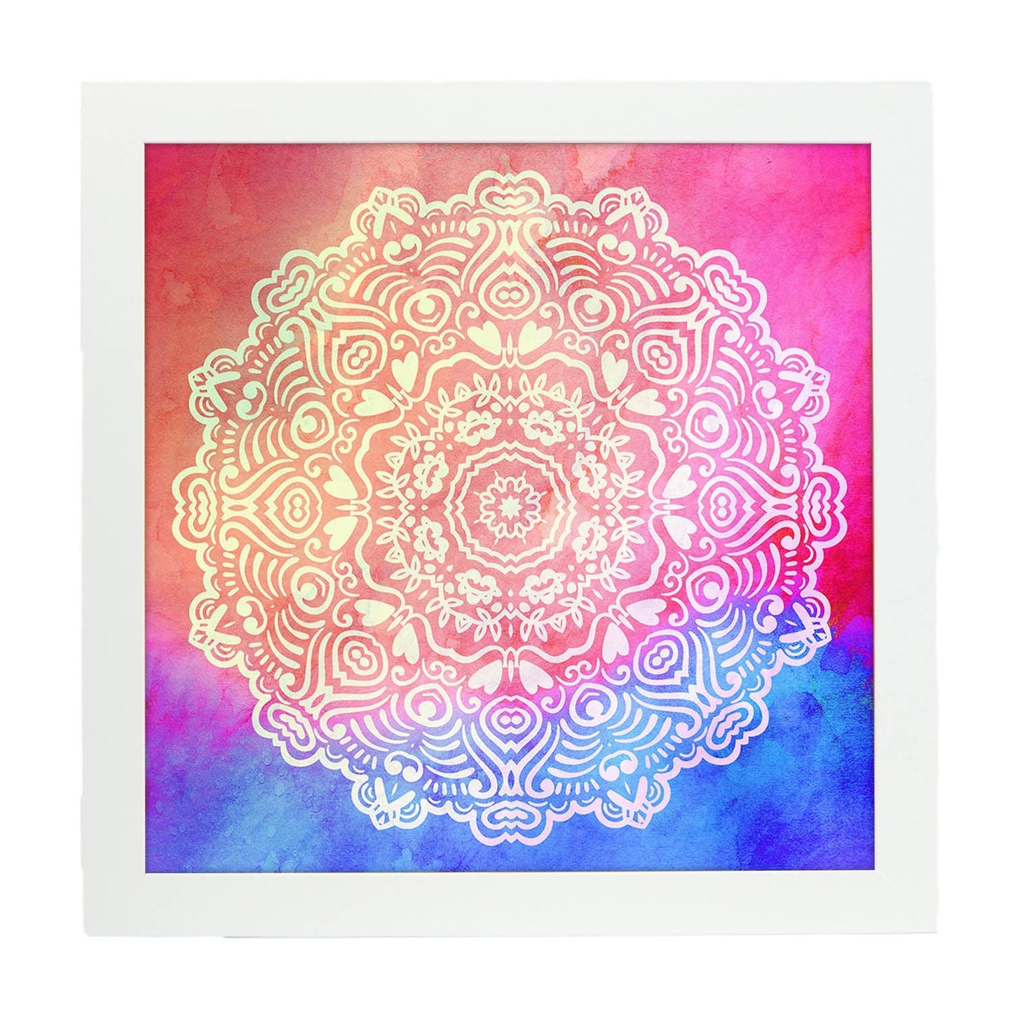 Poster cuadrado con dibujos de mandalas. Lámina mandala de la sensualidad, ilustrada con mandalas coloridos y complejos.-Artwork-Nacnic-20x20 cm-Marco Blanco-Nacnic Estudio SL
