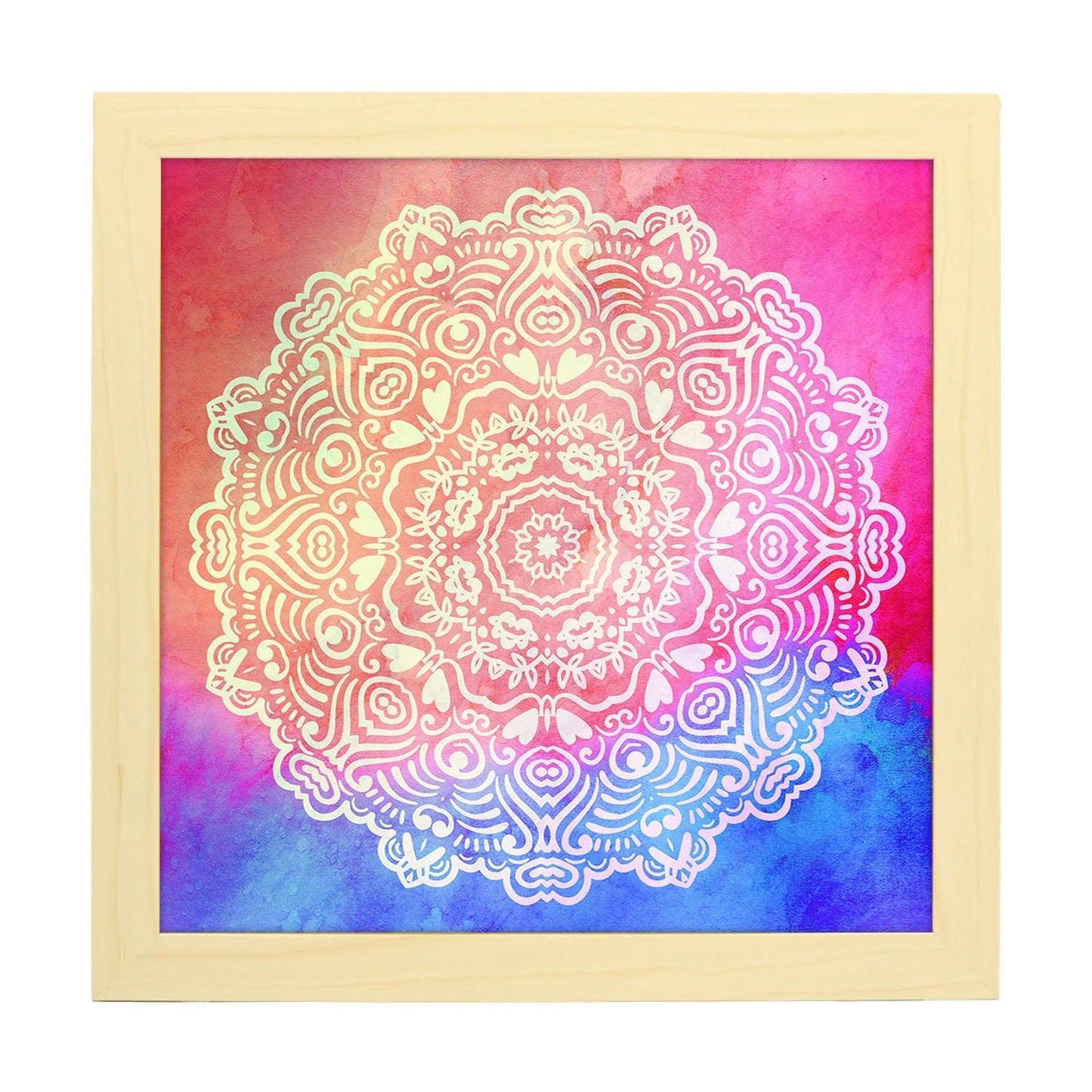 Poster cuadrado con dibujos de mandalas. Lámina mandala de la sensualidad, ilustrada con mandalas coloridos y complejos.-Artwork-Nacnic-25x25 cm-Marco Madera clara-Nacnic Estudio SL