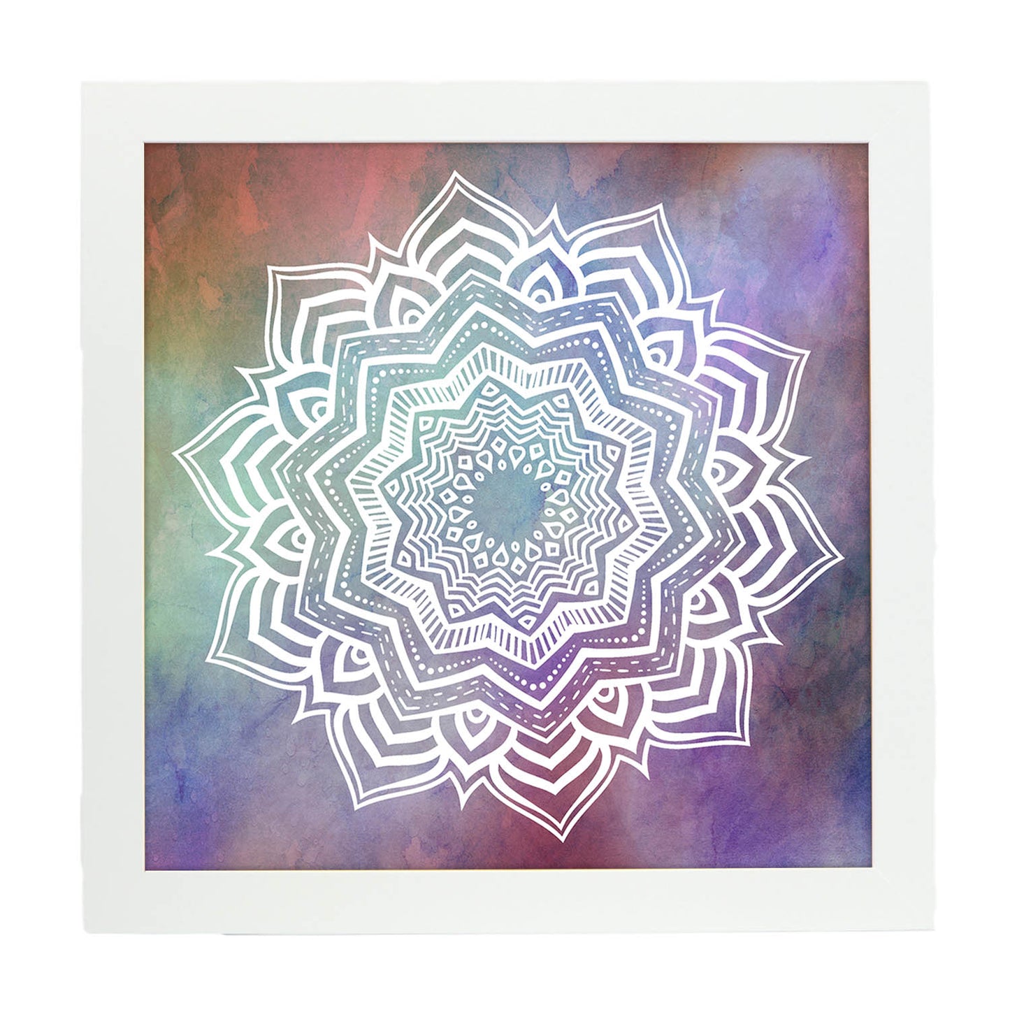 Poster cuadrado con dibujos de mandalas. Lámina mandala de la tenacidad, ilustrada con mandalas coloridos y complejos.-Artwork-Nacnic-20x20 cm-Marco Blanco-Nacnic Estudio SL