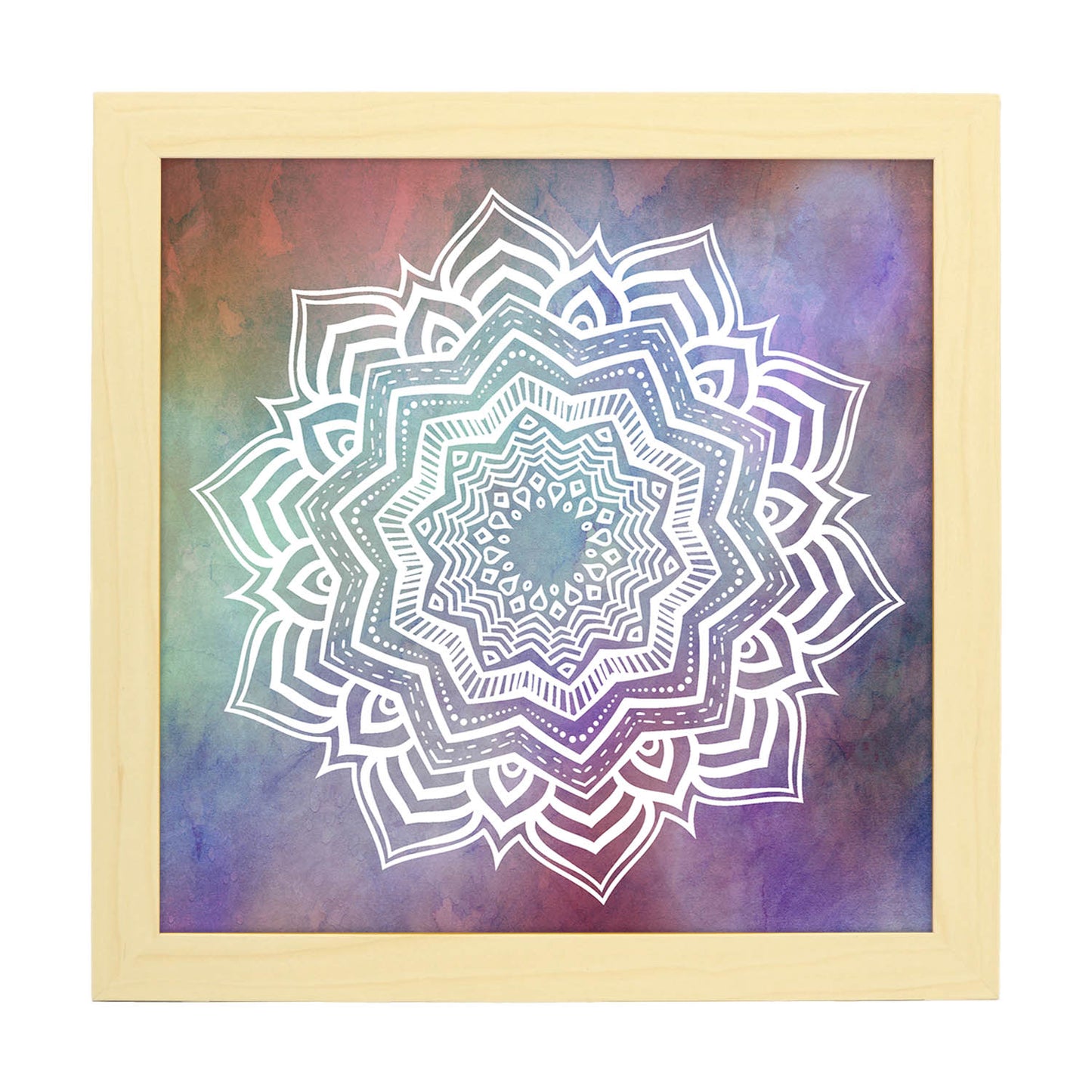 Poster cuadrado con dibujos de mandalas. Lámina mandala de la tenacidad, ilustrada con mandalas coloridos y complejos.-Artwork-Nacnic-20x20 cm-Marco Madera clara-Nacnic Estudio SL