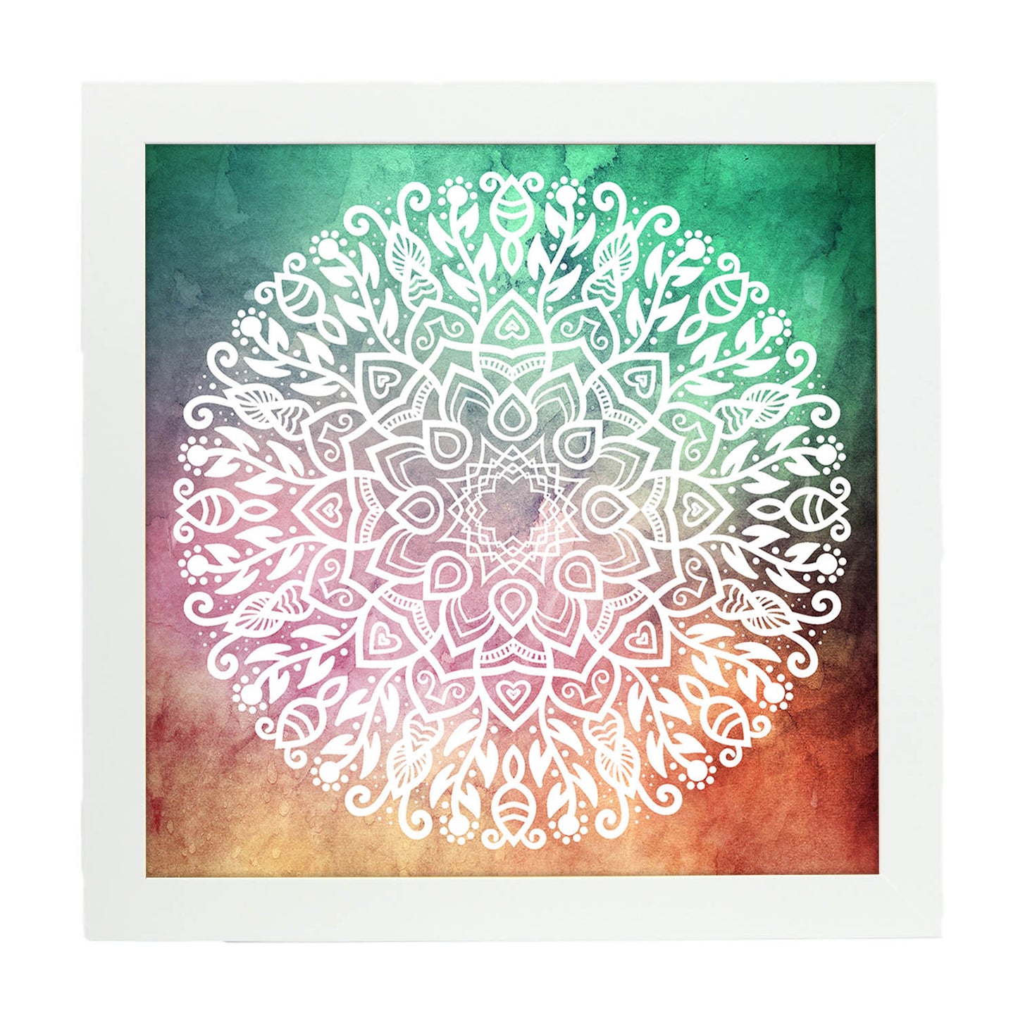 Poster cuadrado con dibujos de mandalas. Lámina mandala del ánimo positivo, ilustrada con mandalas coloridos y complejos.-Artwork-Nacnic-20x20 cm-Marco Blanco-Nacnic Estudio SL