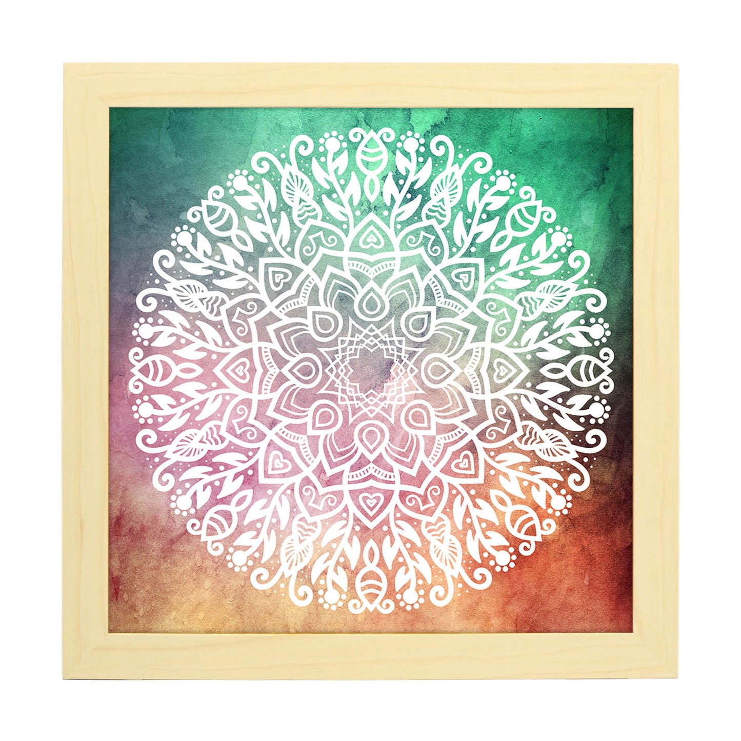 Poster cuadrado con dibujos de mandalas. Lámina mandala del ánimo positivo, ilustrada con mandalas coloridos y complejos.-Artwork-Nacnic-20x20 cm-Marco Madera clara-Nacnic Estudio SL