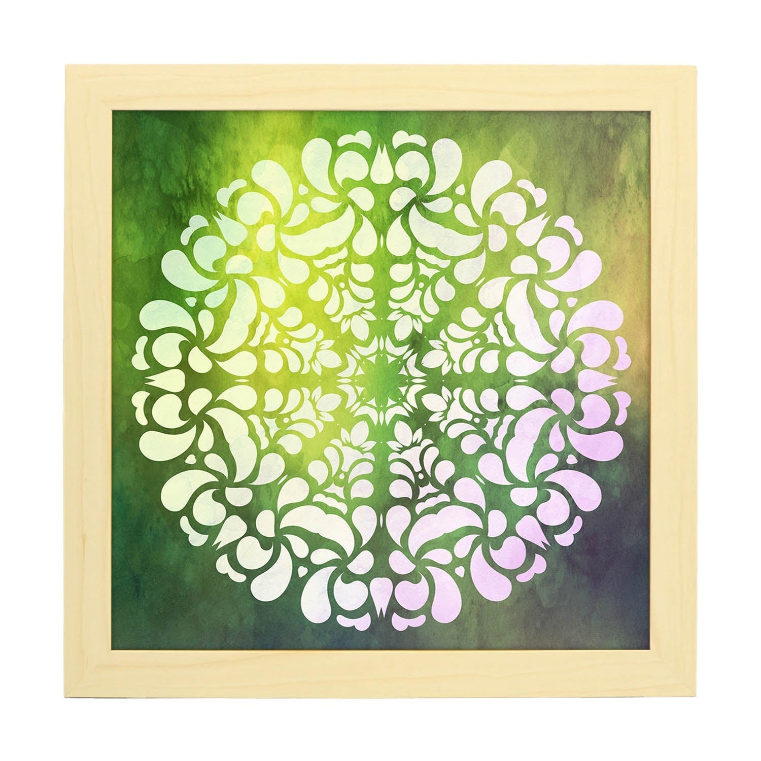 Poster cuadrado con dibujos de mandalas. Lámina mandala del crecimiento, ilustrada con mandalas coloridos y complejos.-Artwork-Nacnic-20x20 cm-Marco Madera clara-Nacnic Estudio SL