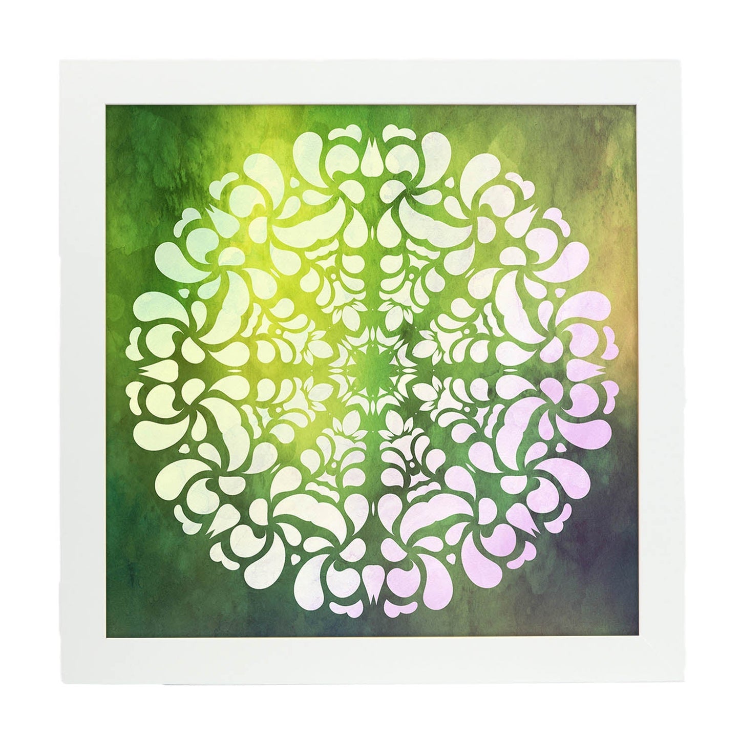 Poster cuadrado con dibujos de mandalas. Lámina mandala del crecimiento, ilustrada con mandalas coloridos y complejos.-Artwork-Nacnic-25x25 cm-Marco Blanco-Nacnic Estudio SL