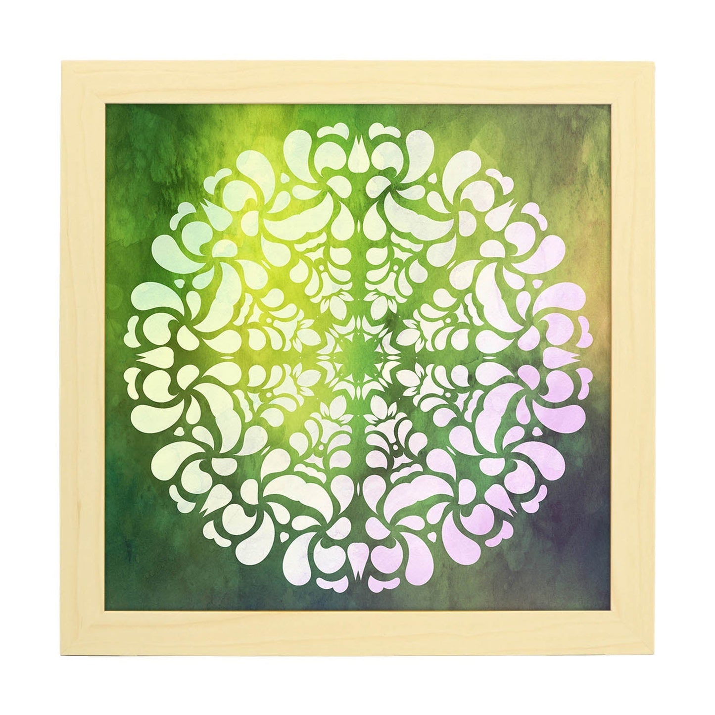 Poster cuadrado con dibujos de mandalas. Lámina mandala del crecimiento, ilustrada con mandalas coloridos y complejos.-Artwork-Nacnic-25x25 cm-Marco Madera clara-Nacnic Estudio SL