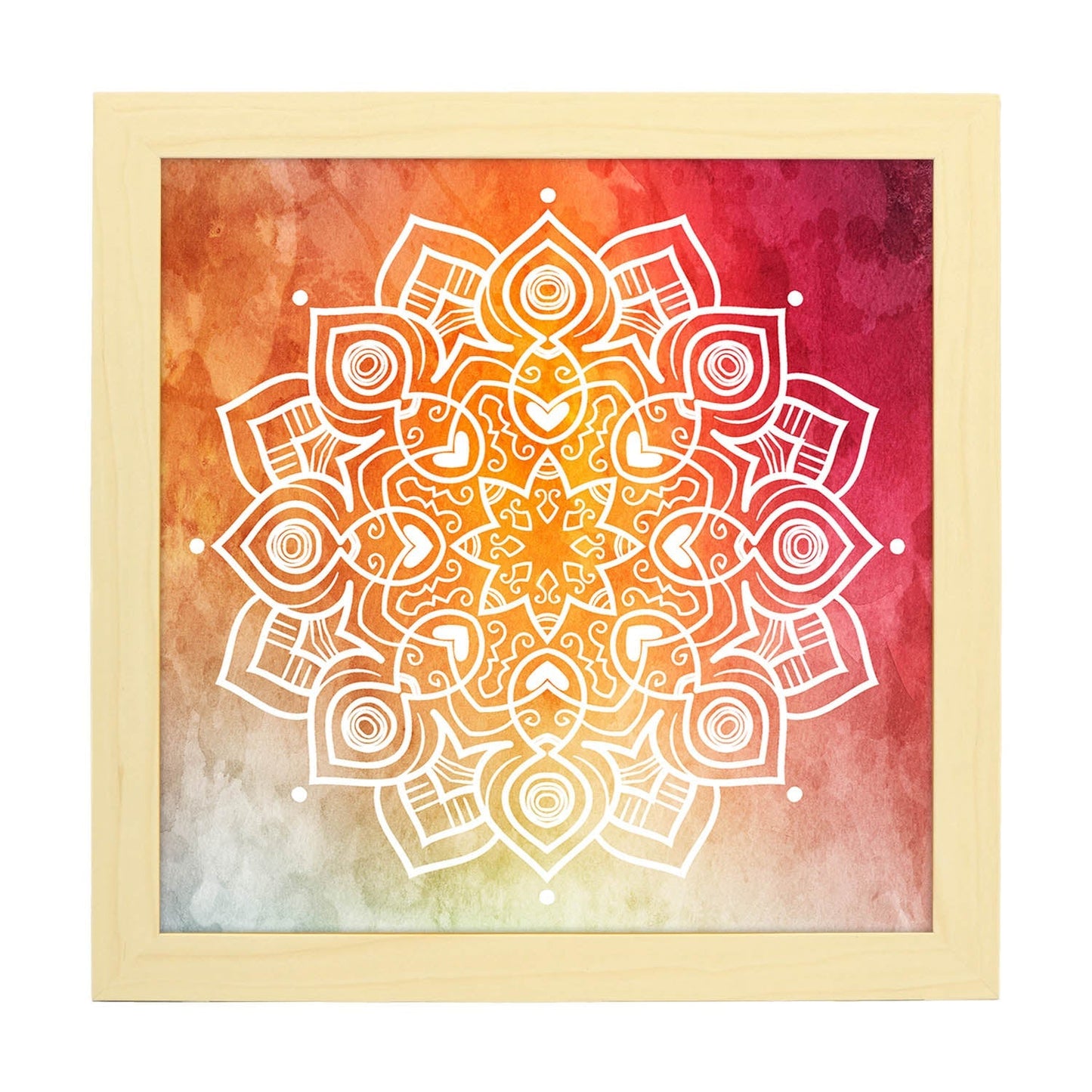 Poster cuadrado con dibujos de mandalas. Lámina mandala del deseo, ilustrada con mandalas coloridos y complejos.-Artwork-Nacnic-25x25 cm-Marco Madera clara-Nacnic Estudio SL