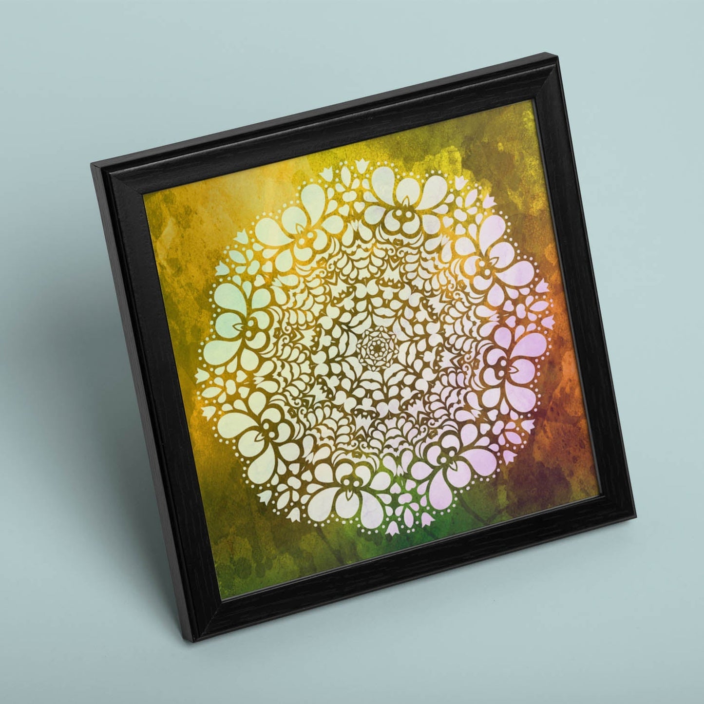 Poster cuadrado con dibujos de mandalas. Lámina Mandala del equilibrio, ilustrada con mandalas coloridos y complejos.-Artwork-Nacnic-Nacnic Estudio SL