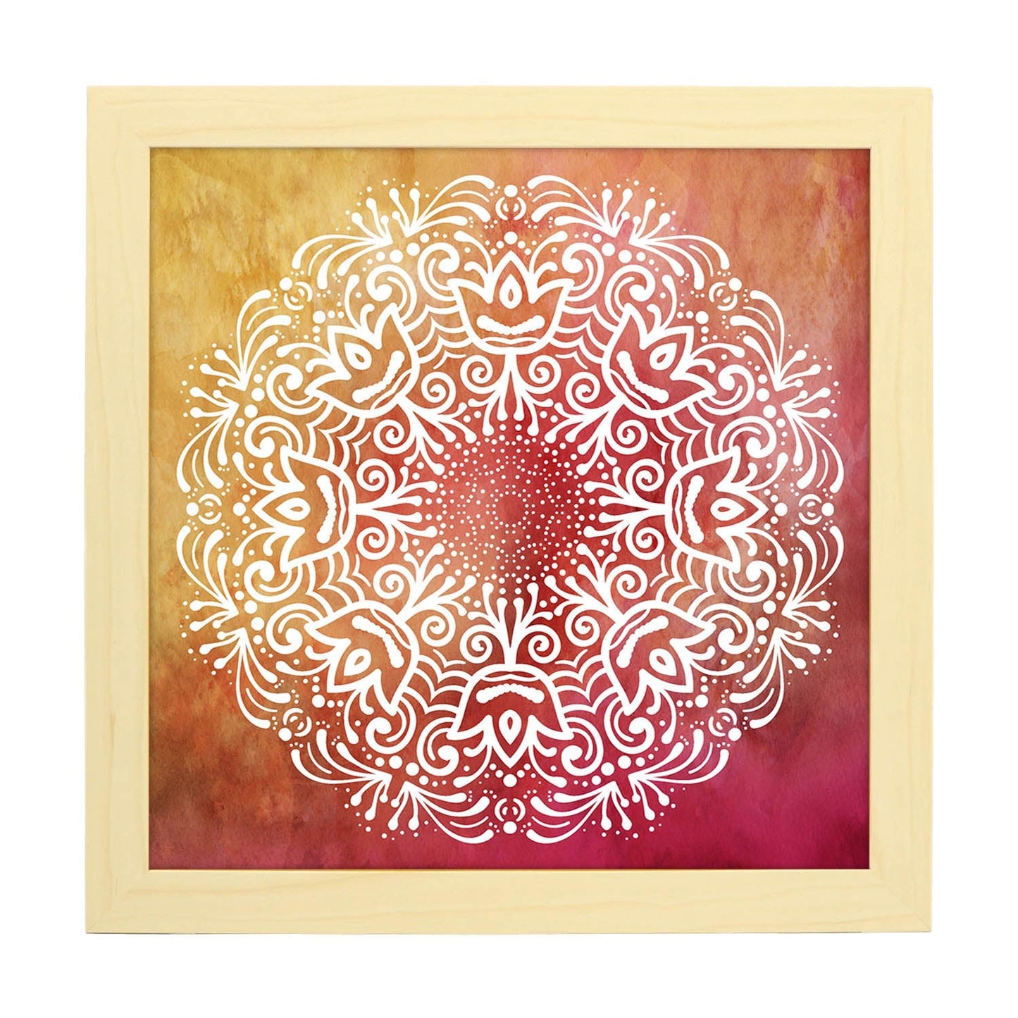 Poster cuadrado con dibujos de mandalas. Lámina mandala del éxito, ilustrada con mandalas coloridos y complejos.-Artwork-Nacnic-20x20 cm-Marco Madera clara-Nacnic Estudio SL