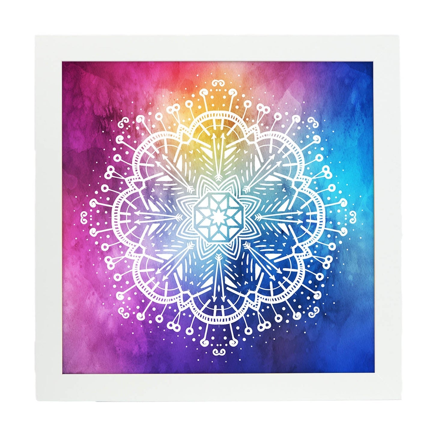 Poster cuadrado con dibujos de mandalas. Lámina mandala del romanticismo, ilustrada con mandalas coloridos y complejos.-Artwork-Nacnic-20x20 cm-Marco Blanco-Nacnic Estudio SL