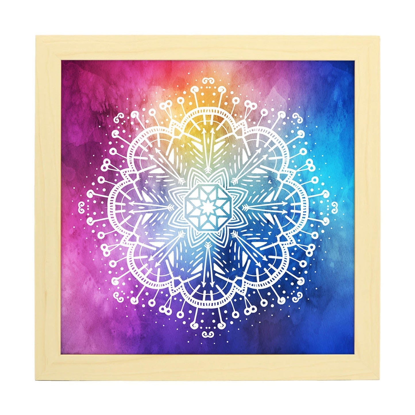 Poster cuadrado con dibujos de mandalas. Lámina mandala del romanticismo, ilustrada con mandalas coloridos y complejos.-Artwork-Nacnic-20x20 cm-Marco Madera clara-Nacnic Estudio SL