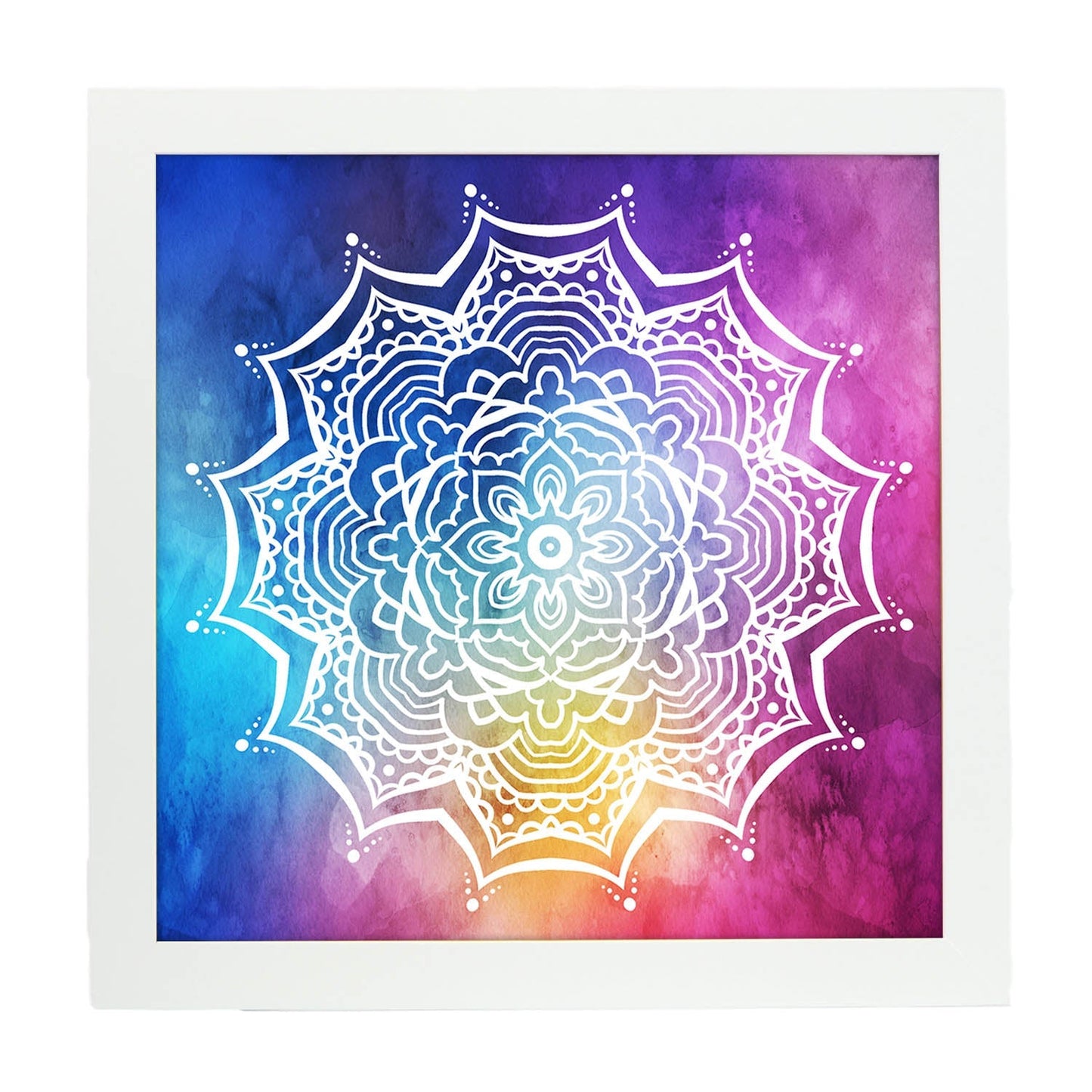 Poster cuadrado con dibujos de mandalas. Lámina mandala eléctrico, ilustrada con mandalas coloridos y complejos.-Artwork-Nacnic-20x20 cm-Marco Blanco-Nacnic Estudio SL