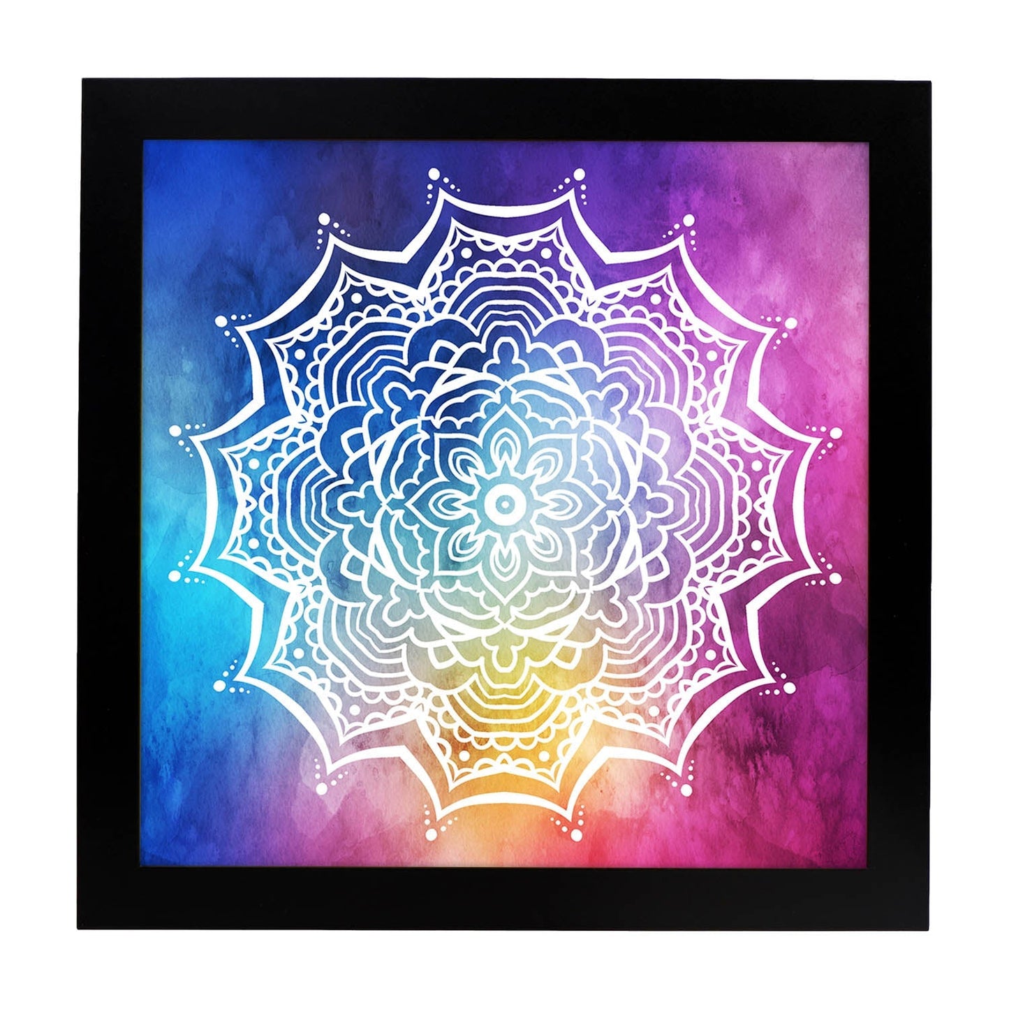 Poster cuadrado con dibujos de mandalas. Lámina mandala eléctrico, ilustrada con mandalas coloridos y complejos.-Artwork-Nacnic-20x20 cm-Marco Negro-Nacnic Estudio SL