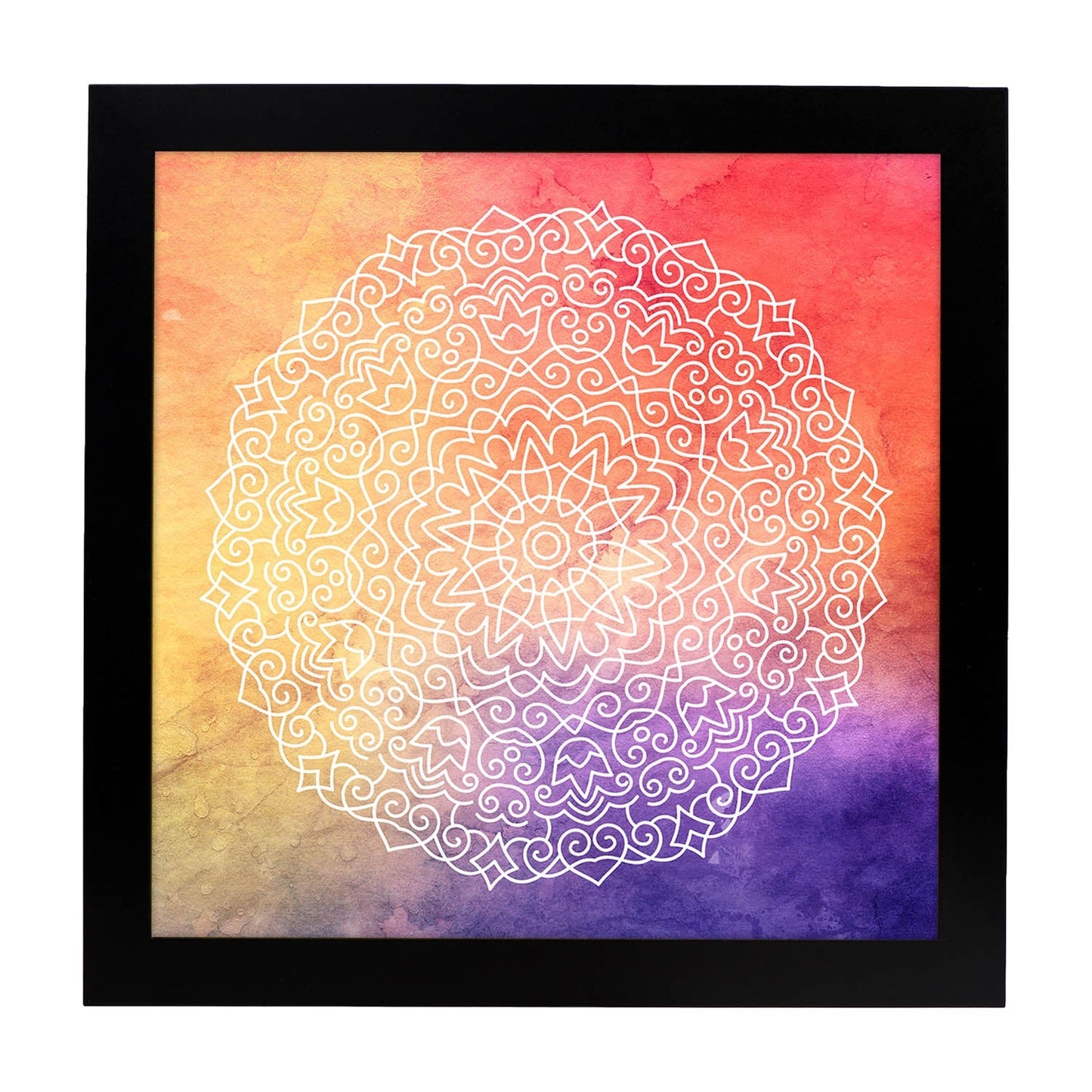 Poster cuadrado con dibujos de mandalas. Lámina Mandala Fuerza del Sol, ilustrada con mandalas coloridos y complejos.-Artwork-Nacnic-25x25 cm-Marco Negro-Nacnic Estudio SL