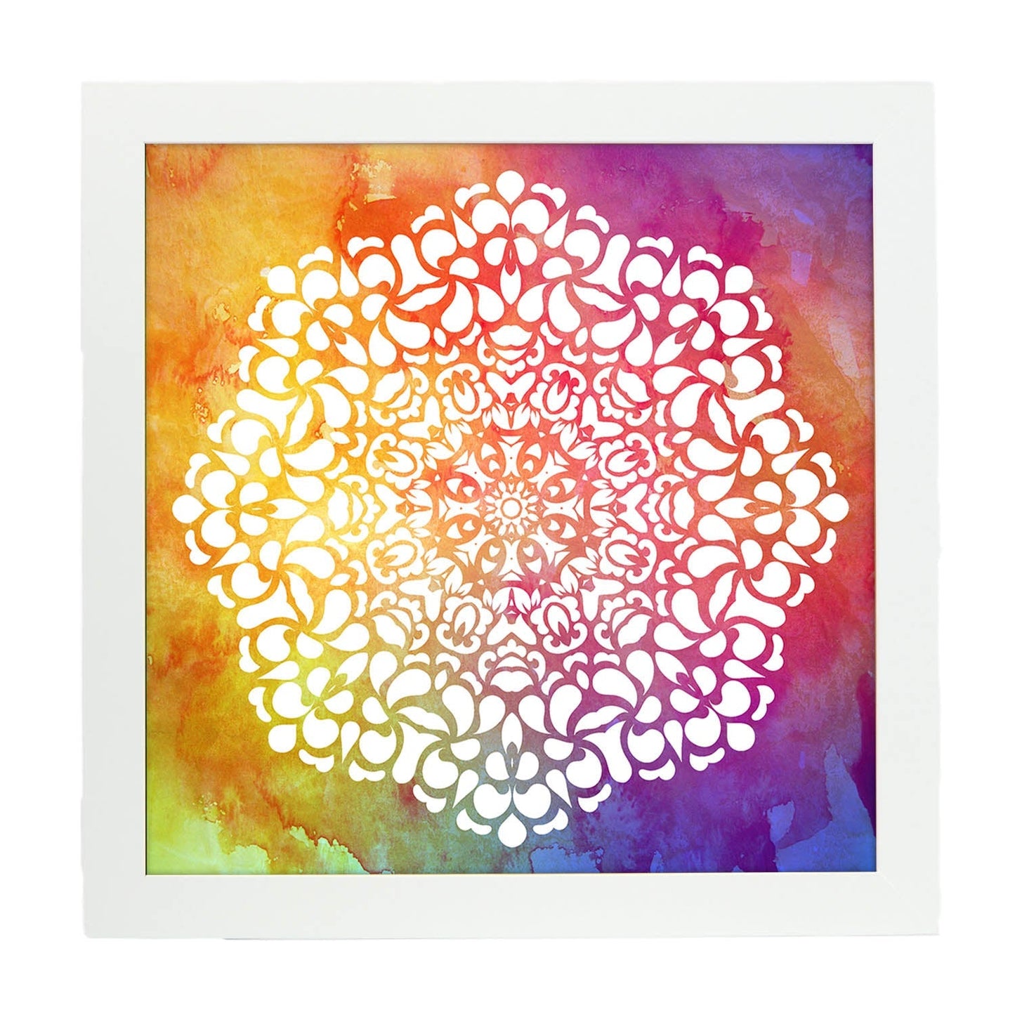 Poster cuadrado con dibujos de mandalas. Lámina mandala místico, ilustrada con mandalas coloridos y complejos.-Artwork-Nacnic-20x20 cm-Marco Blanco-Nacnic Estudio SL